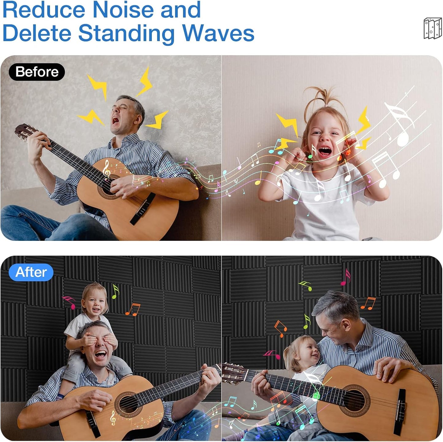24 Pack Self-Adhesive Acoustic Panels - 2"X 12"X 12"Wall Panels - Quick-Recovery and High Density Sound Panels - Sound proof Acoustic Foam for Home Studio - Black