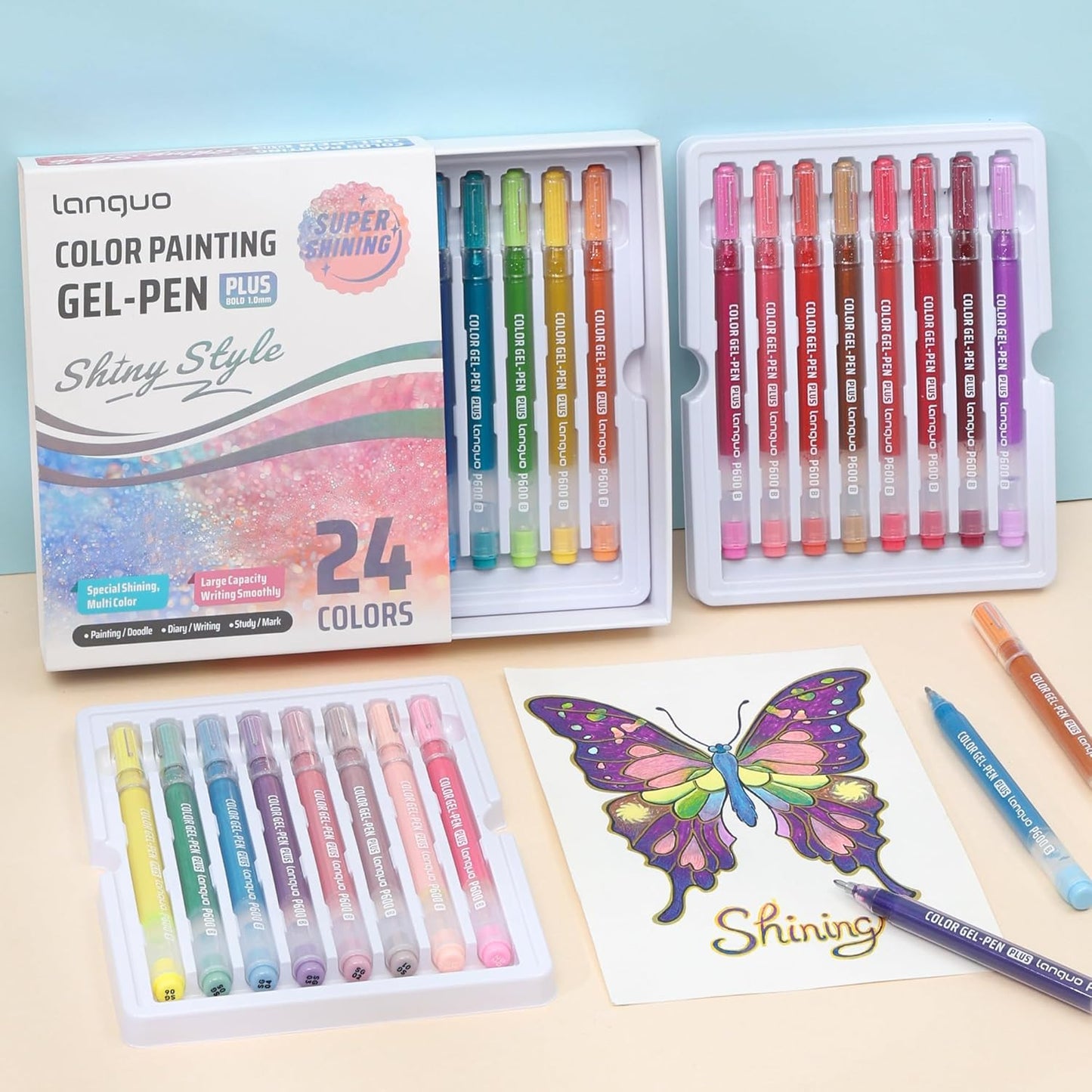 Glitter Gel Pens for Adult Coloring, 24 Colors Special Shining Multi Glitter Gel Pens Colored Set for Drawing, Doodling, Journaling & Creative Art Supplies