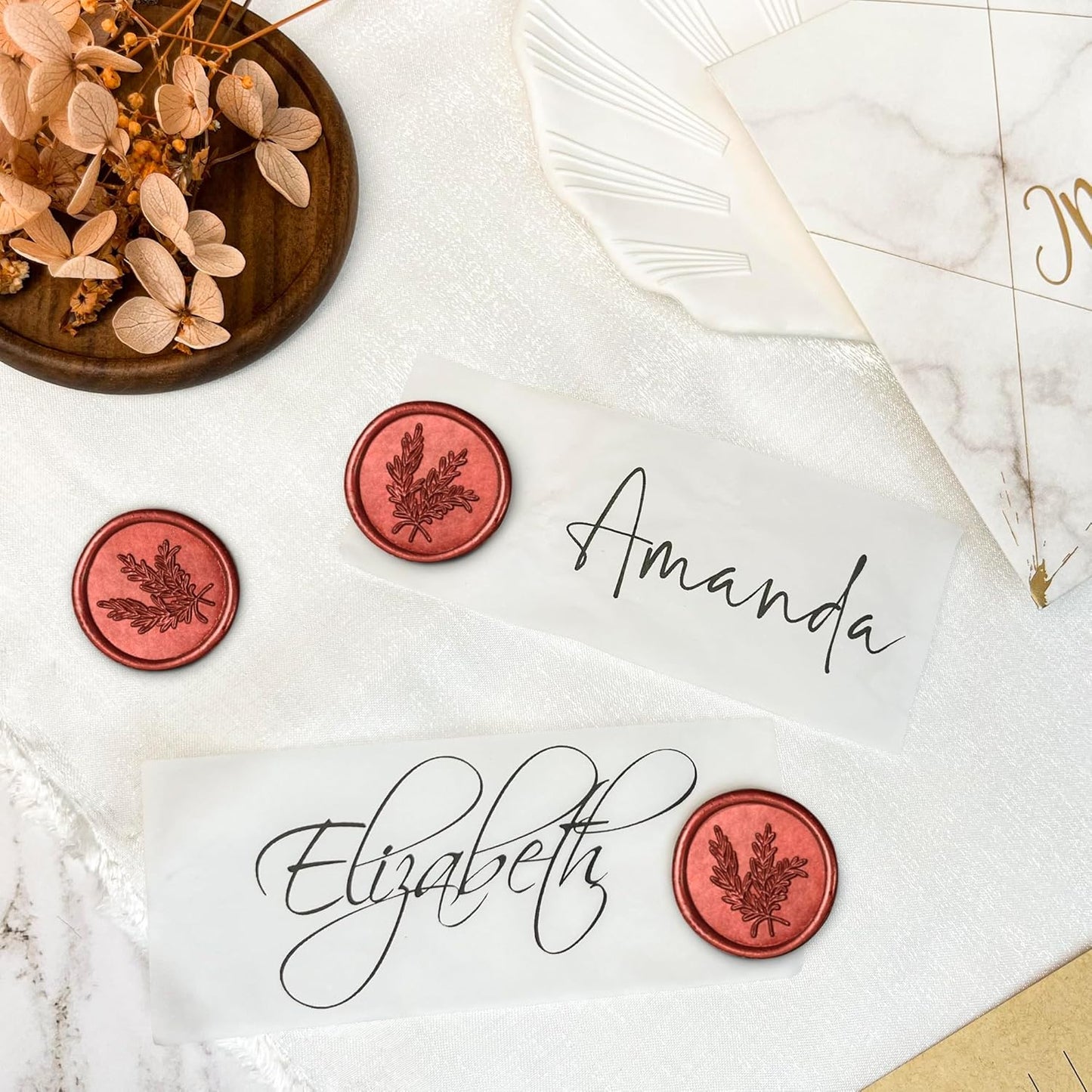 50Pcs Wax Seal Stickers Handmade Envelope Seals Self Adhesive Wax Stickers for Wedding Party Invitations, Envelope, Gift Wrap, Christmas(Rosemary Style, Red)