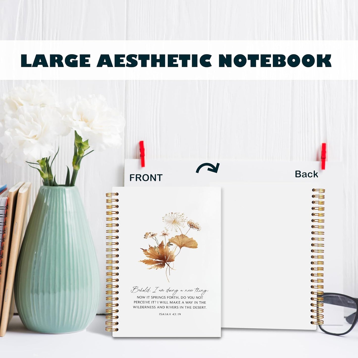 BearCake bible journaling notebook,christian journal bible for women,Bible Notebooks for Note Taking Behold I am Doing a New Thing Floral Christian Notebook bible Journal,Spiral Notebook 5.5x8.3