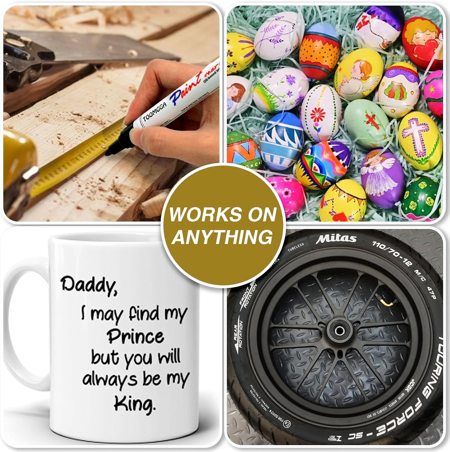Yellow Permanent Paint Pens Paint Markers - 8 Pack Oil Based Markers, Quick Drying and Waterproof Marker Pen, Car Tire, Metal, Rock Painting, Wood, Ceramic, Plastic, Canvas, Mugs, Medium Tip