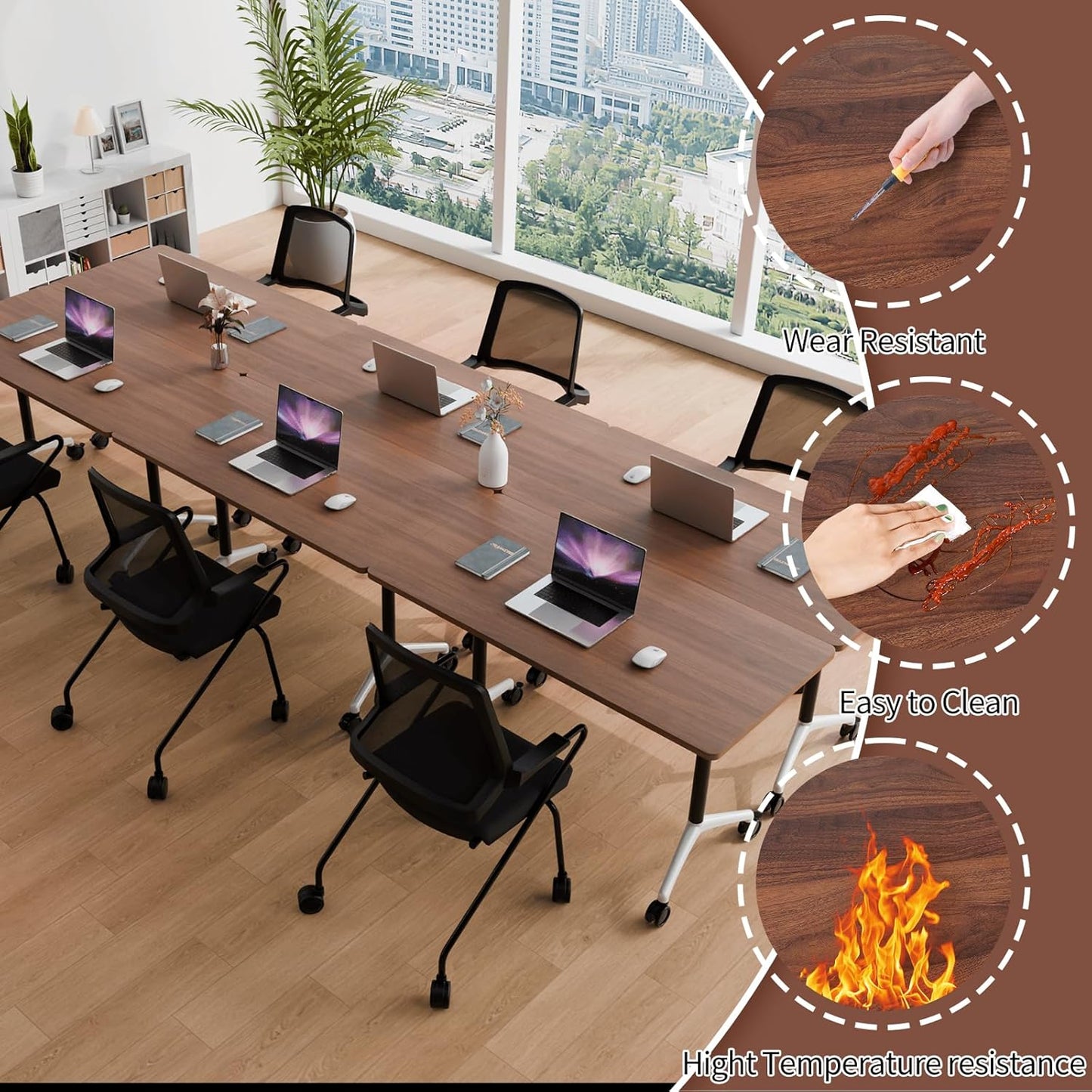 Conference Room Table with Flip-Top Design for Dynamic Meetings, Business Table Computer Desk with Heavy-Duty Frame,Foldable Seminar Meeting Tables for Home Office (2, A, 55.1IN)