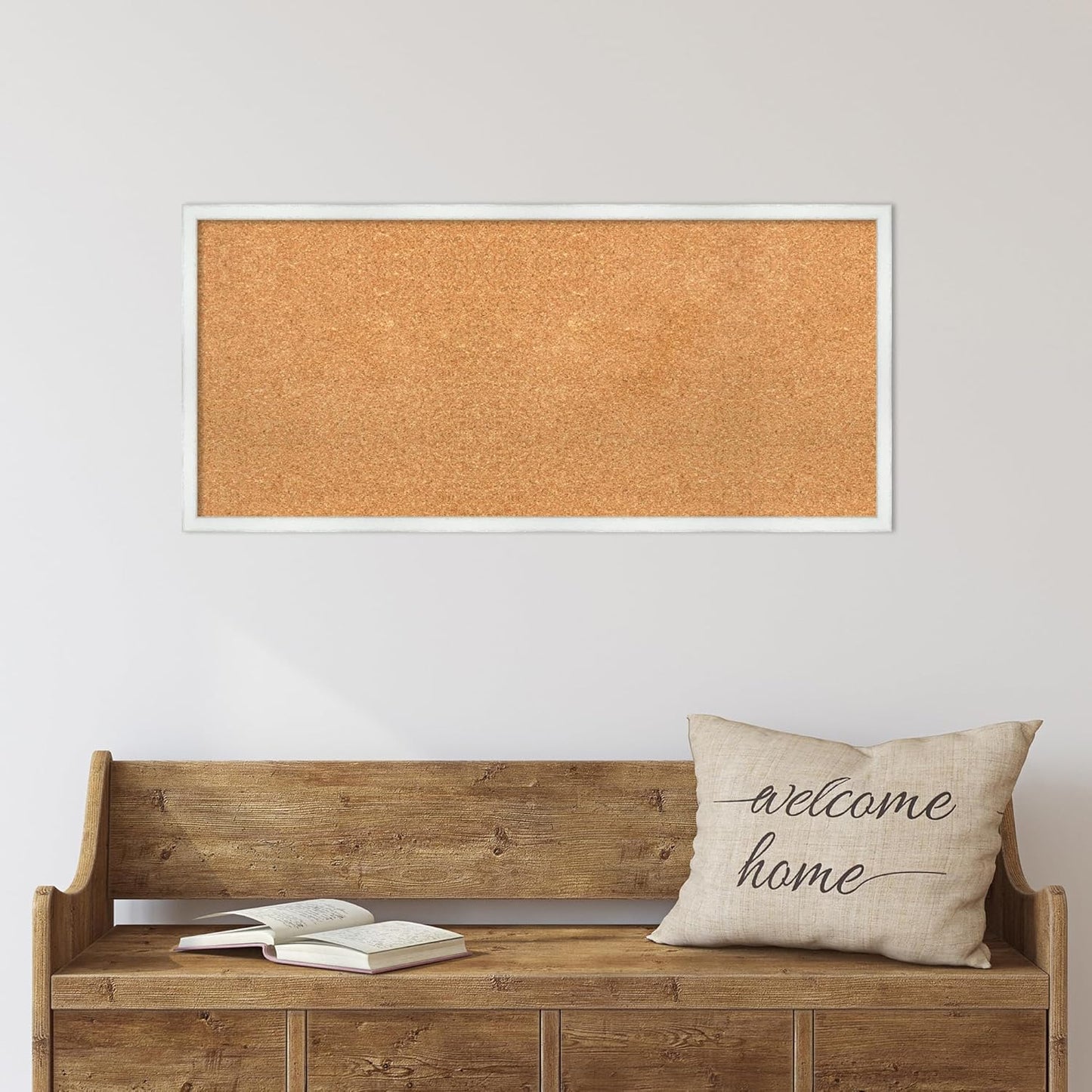Amanti Art Natural Cork Board for Wall, 17x37 Vision Board with White Frame, Medium Corkboard Office Decor for Home Organization, Country Rustic Corkboard Pinboard to Display Items for Home