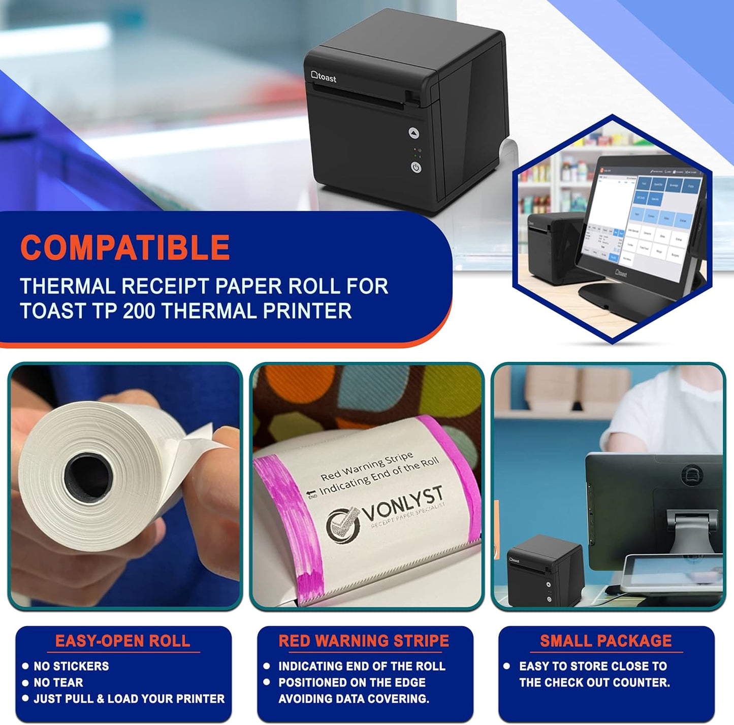 Thermal Printer Paper Roll for Toast TP200 Receipt Printer Point of Sale (06 rolls)