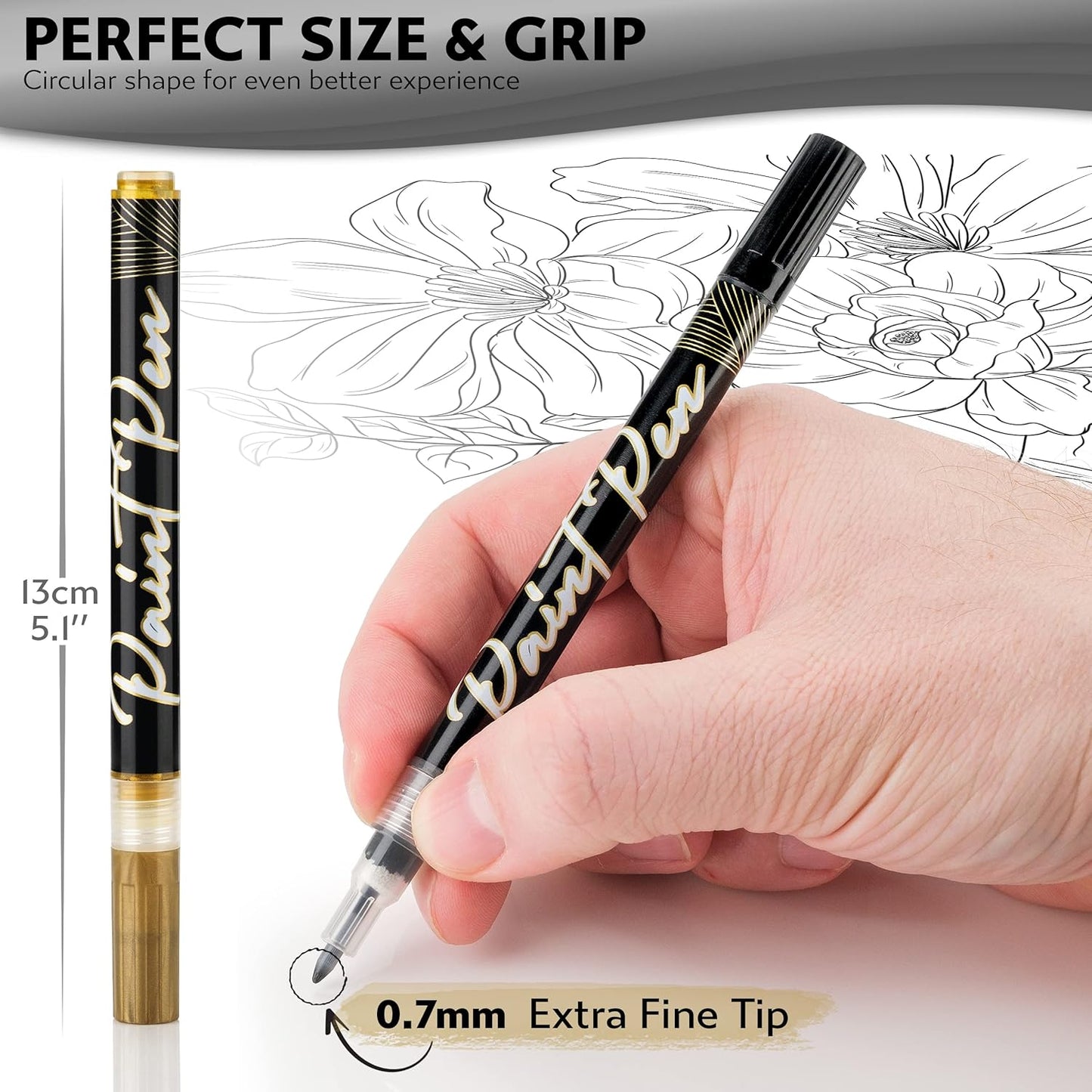 Stylo 4 Count Acrylic Metallic Pens - Gold Paint Pens - Fine Tip Permanent Acrylic Metallic Paint Markers for Rock Painting, Glass, Wood, Ideal for Arts and Crafts (Pack of 4, Gold)