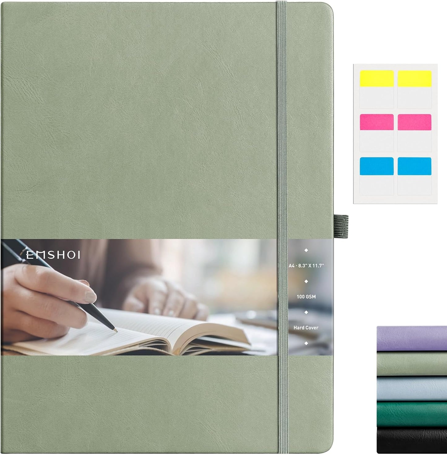 EMSHOI Graph Paper Notebook 8.5 x 11, 192 Pages Hardcover Grid Notebooks for Work, 100GSM Graph Paper, A4 Large Leather Journals for Women Men Writing, Graphing, Engineering, Green