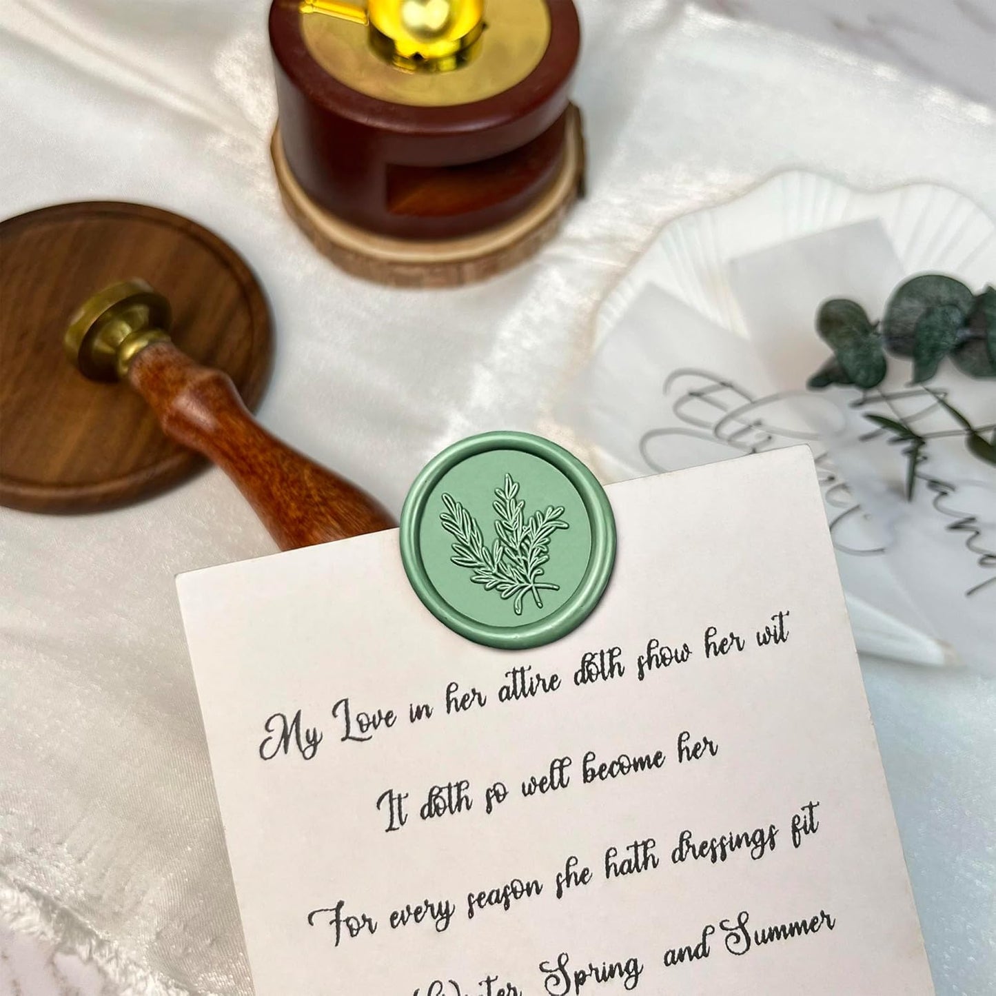 25Pcs Wax Seal Stickers Handmade Envelope Seals Self Adhesive Wax Stickers for Wedding Party Invitations, Envelope, Gift Wrap, Christmas(Rosemary Style, Olive Green)