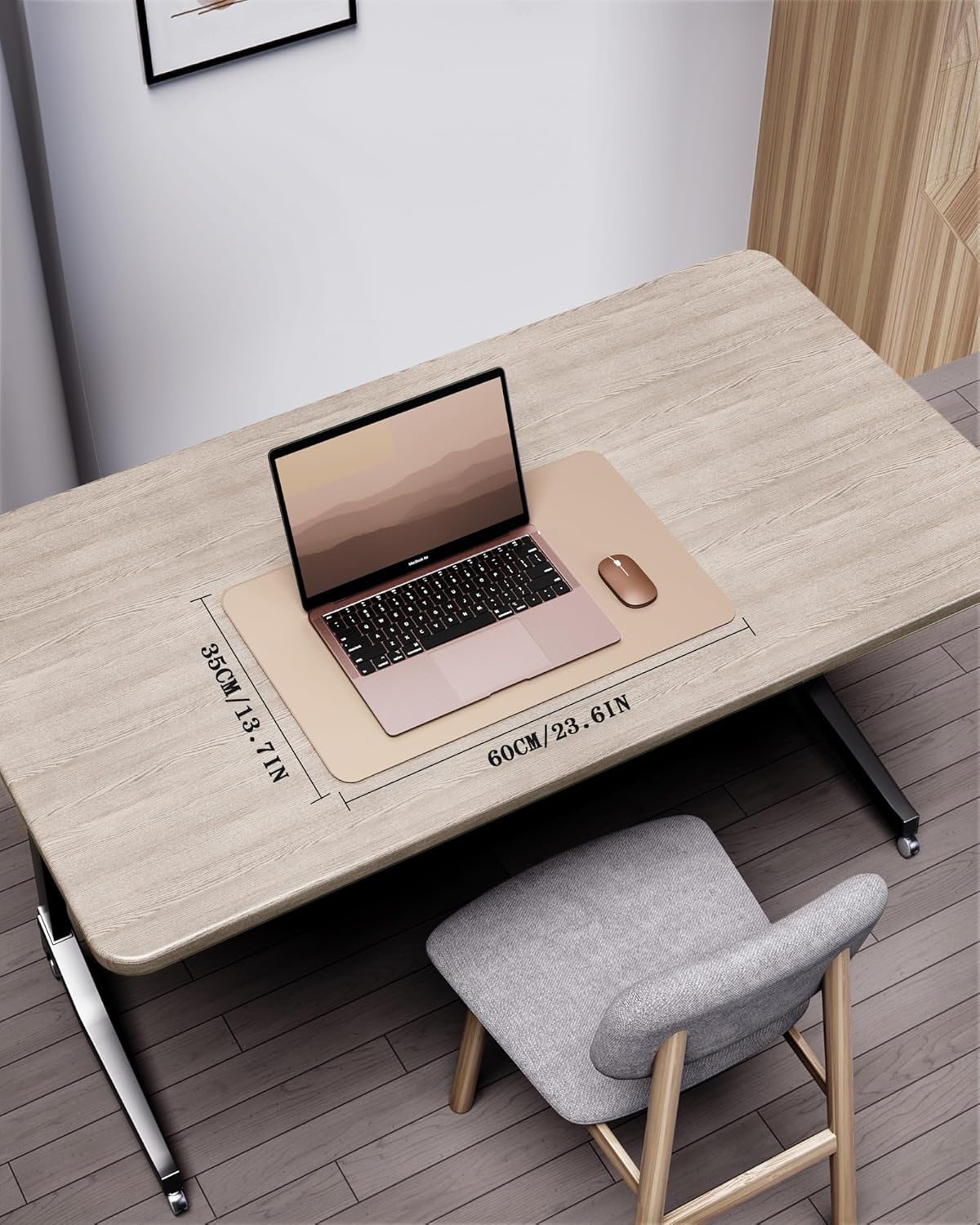 YSAGi Double-Sided Desk Pad, Leather Desk Mat, Eco Cork Desk Pad Protector, Large Mouse Pad for Desk, Waterproof Desk Blotter Pad, Writing Pad for Office/Home(23.6"x13.7",Apricot)
