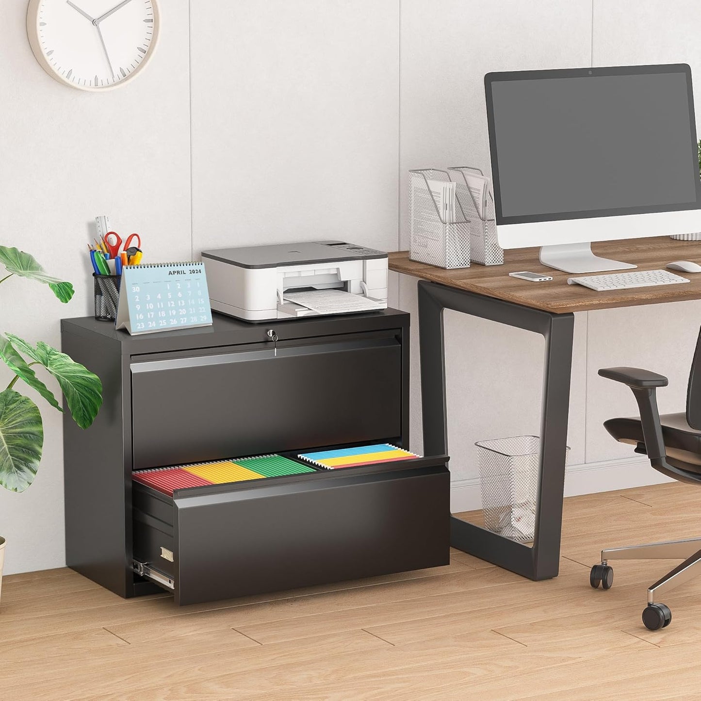 Pataku Lateral File Cabinet, 2 Drawer File Cabinet with Lock, Black Filing Cabinets for Home Office, Metal File Cabinet for Hanging Files/Letters/Legal/F4/A4(Black)