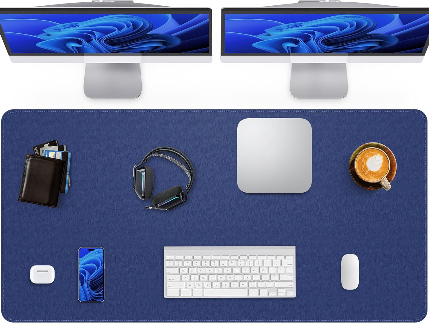 Extra Large Desk Pad Mat - Waterproof Mouse Pad & Desk Protector, Non-Slip XXL PU Leather Gaming Mat for Keyboard/Mouse, Stitched Edge with Ergonomic Support, 47.2"x23.6" (Blue)