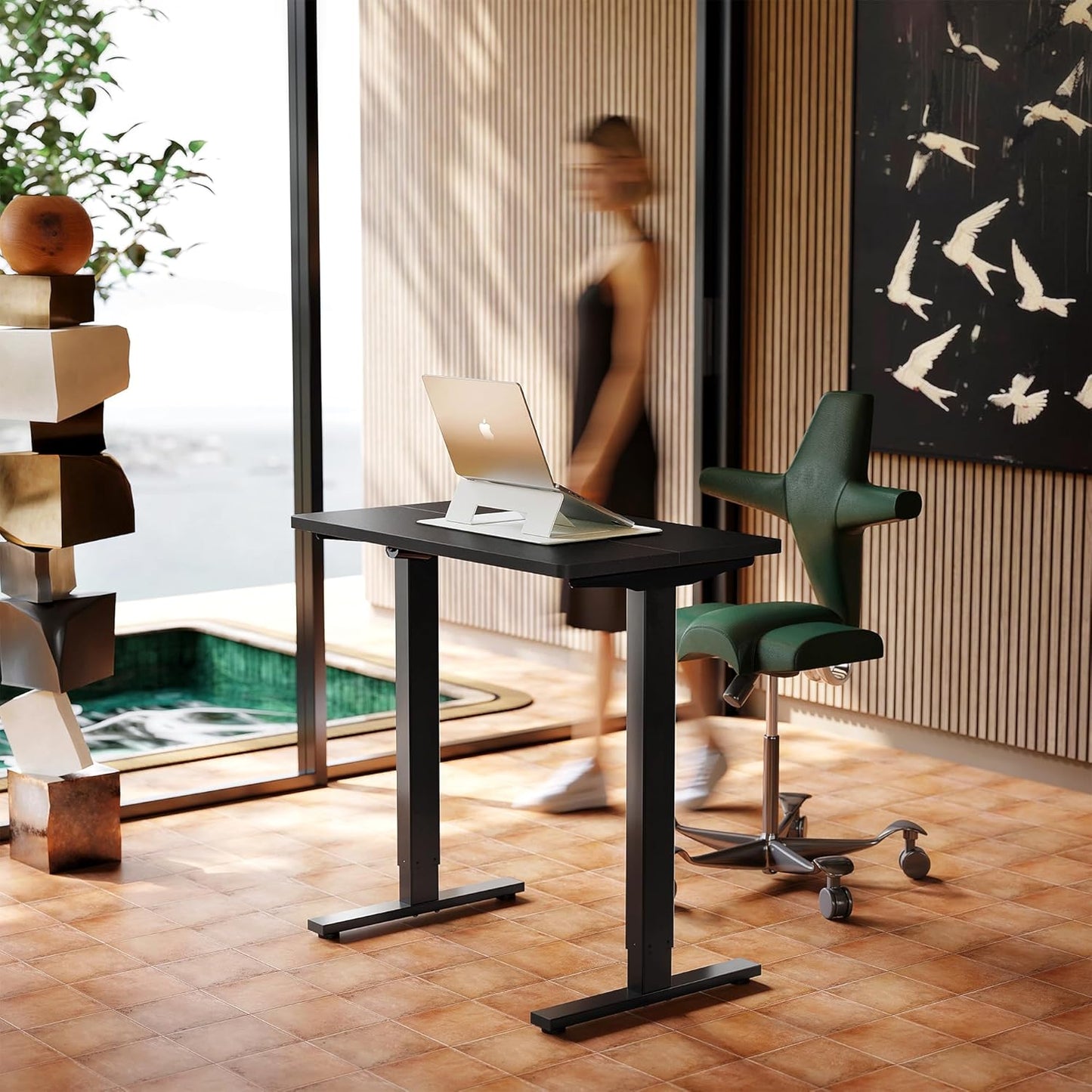 HUANUO 32" Small Electric Standing Desk Adjustable Height, 4 Memory Height Settings, Sit Stand Up Desk for Home Office & Computer Workstation, Black