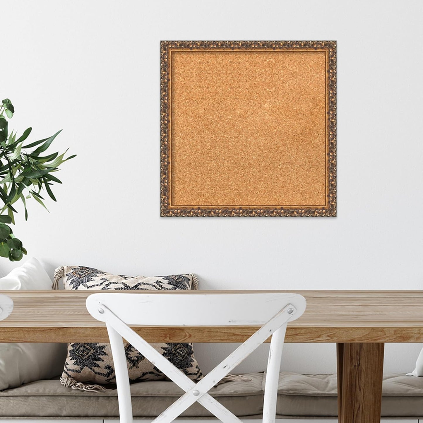 Amanti Art Natural Cork Board for Wall, 18x18 Vision Board with Bronze Frame, Small Corkboard Office Decor for Home Organization, Traditional Corkboard Pinboard to Display Items for Home Organization