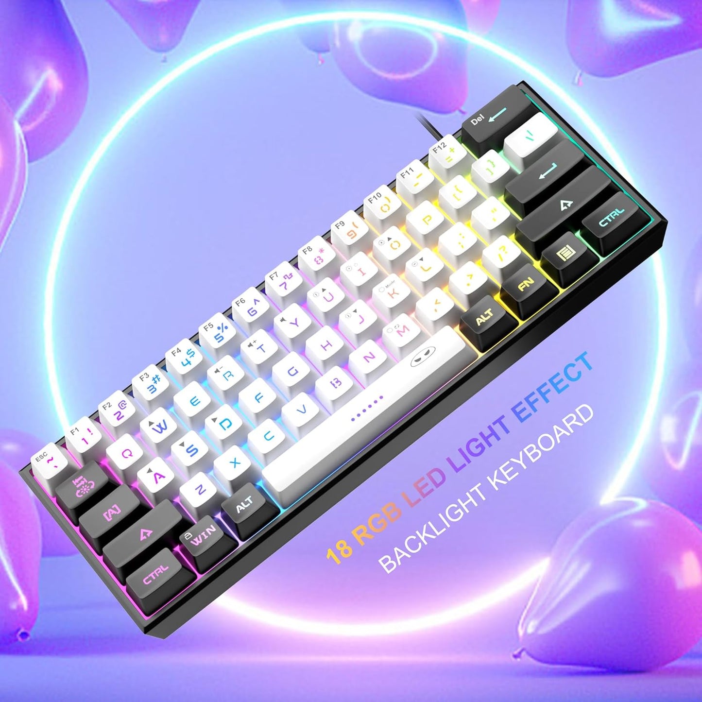 MageGee Mini 60% Gaming Keyboard, RGB Backlit 61 Key Ultra-Compact Keyboard, TS91 Ergonomic Waterproof Mechanical Feeling Office Computer Keyboard for PC, MAC, PS4, Xbox ONE Gamer(Black White)……