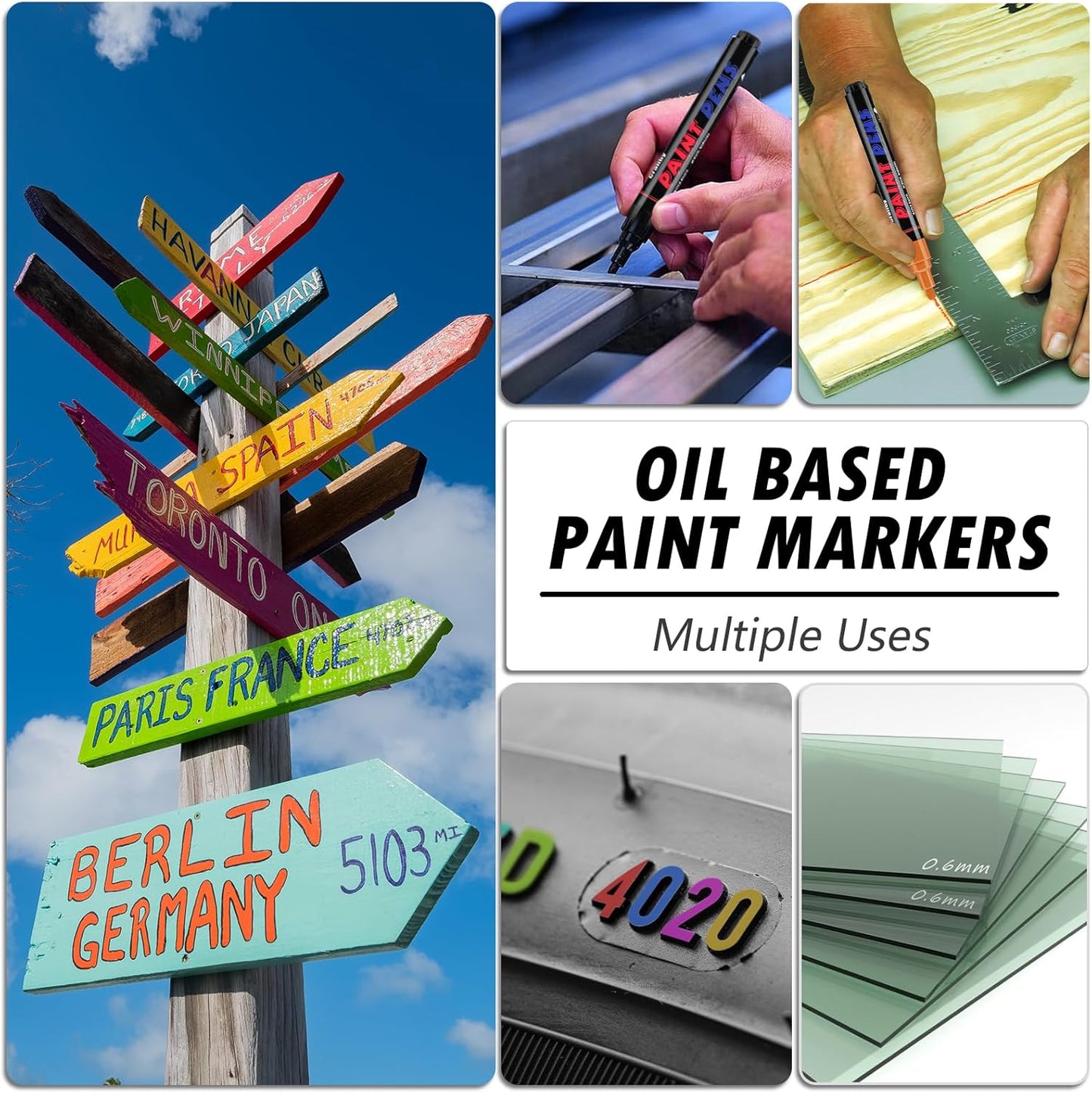 Orange Paint Pens Paint Markers - 8 Pack Permanent Quick Dry Waterproof Marker Pens for Rocks Wood Fabric Plastic Canvas Glass Mugs Metal Tire Stone