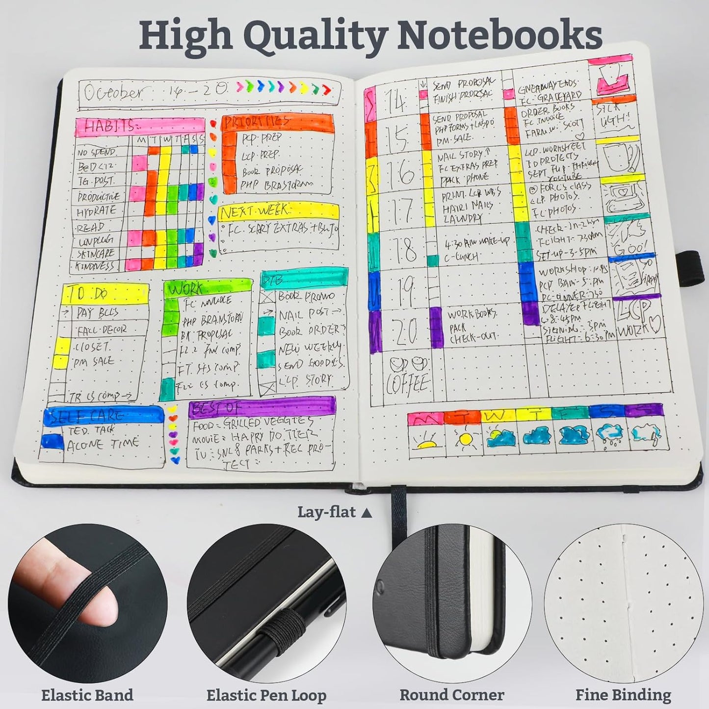 Hardcover Lined Bullet Dotted Journal Notebook, A5 140 192 Pages 100 120Gsm Paper College ruled for School,Work,Travel,and Daily Planning，5.7''*8.3'' (1, Pink, A5 Dotted)
