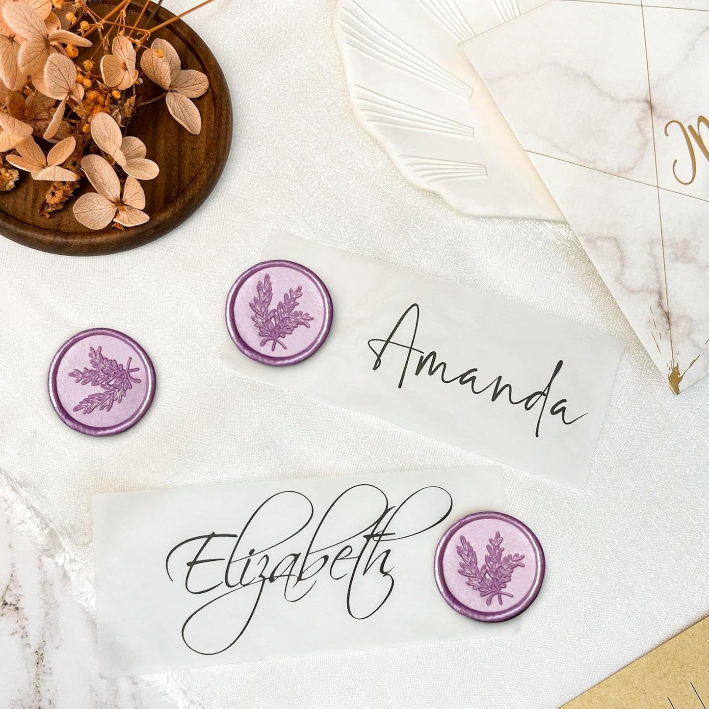 50Pcs Wax Seal Stickers Handmade Envelope Seals Self Adhesive Wax Stickers for Wedding Party Invitations, Envelope, Gift Wrap, Christmas(Rosemary Style, Lilac Purple)