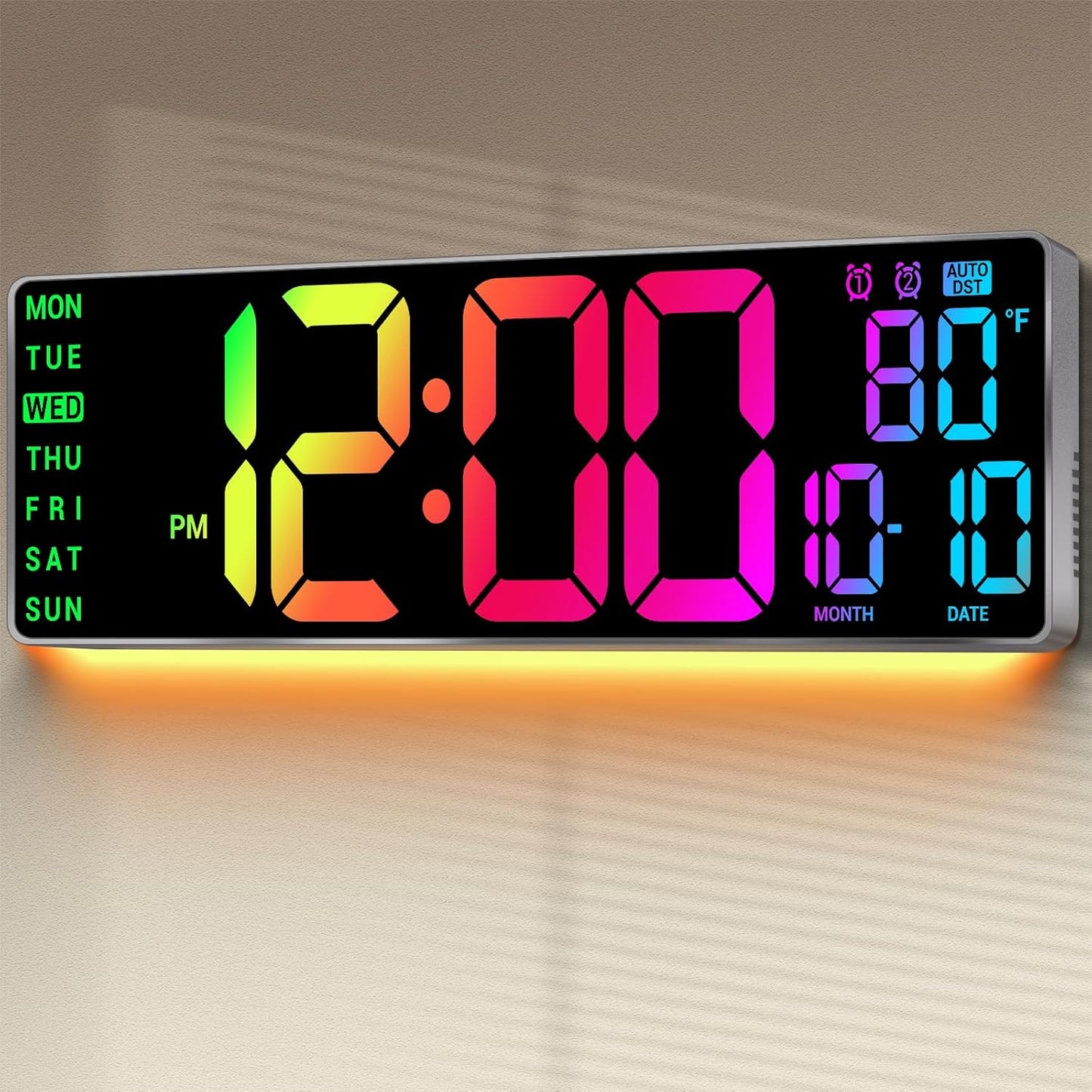 16.5" Large Digital Wall Clock: 11 RGB Colors Wall Mount Decor Clock for Living Room Bedroom Office Classroom, House Warming Gifts New Home Decor, Birthday Gifts for Men Women Gray