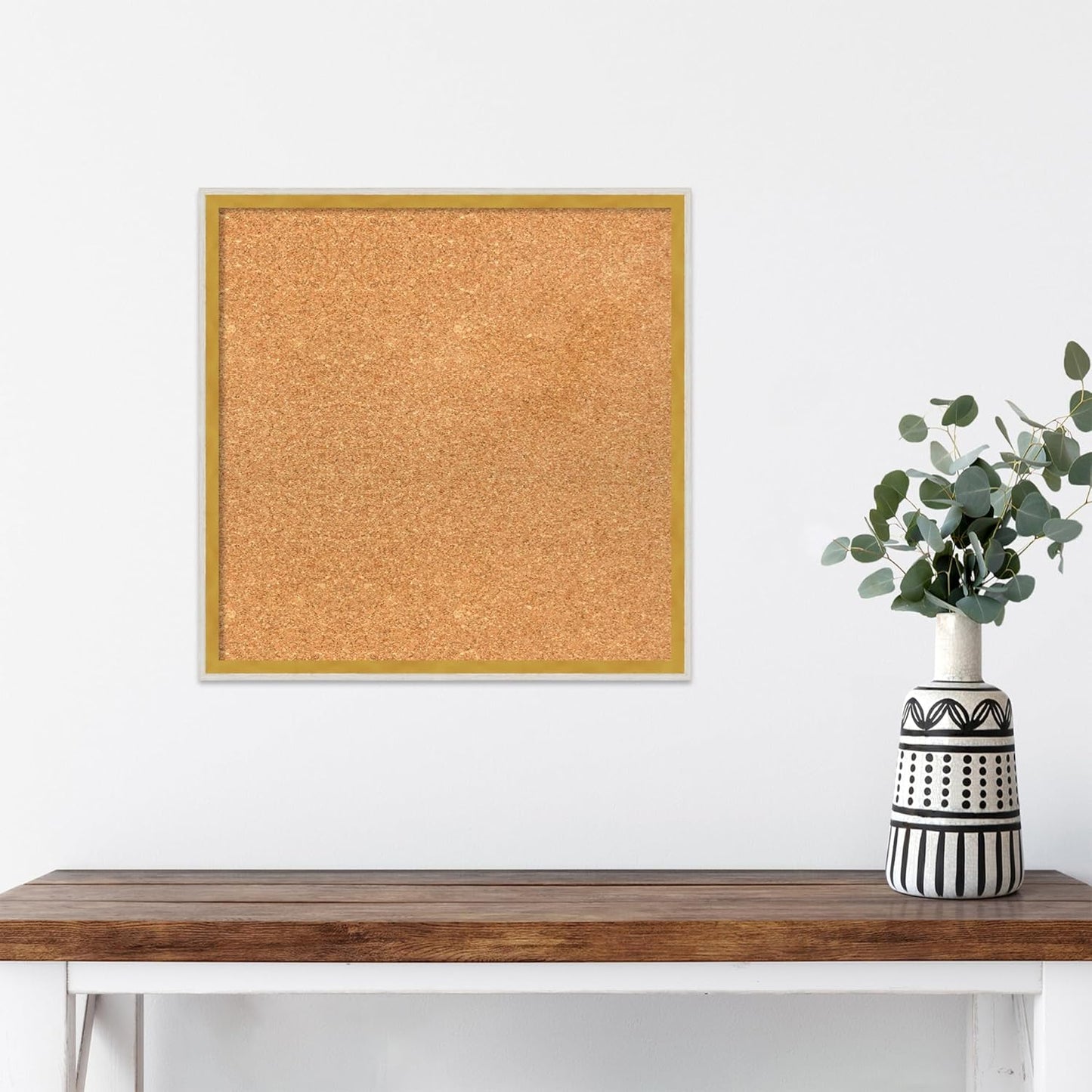 Amanti Art Natural Cork Board for Wall, 19x19 Vision Board with White Frame, Small Corkboard Office Decor for Home Organization, Modern Corkboard Pinboard to Display Items for Home Organization in