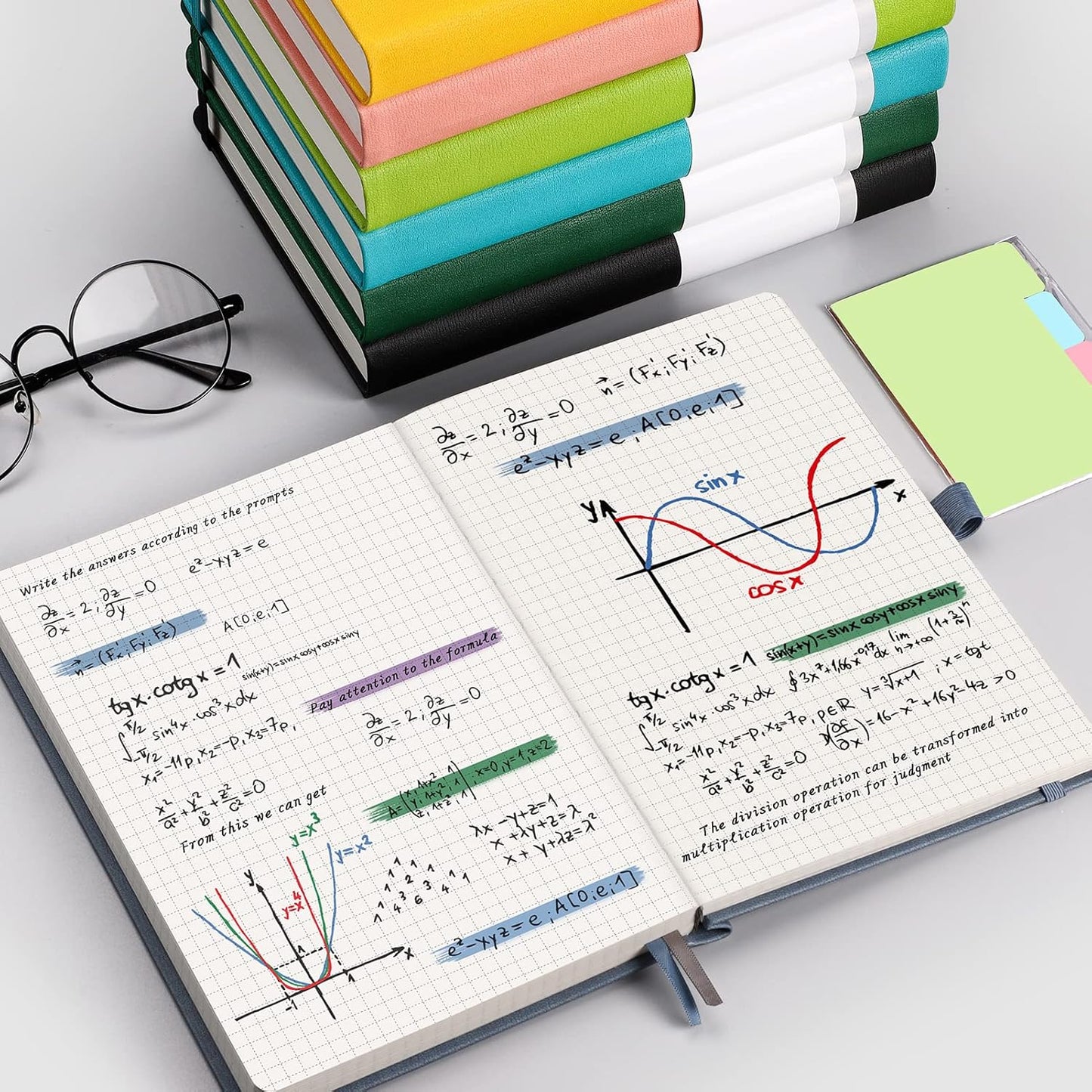 AHGXG Graph Paper Notebook - 320 Pages Grid Notebook Thick Journal A5, 100gsm Thick Graph Paper, Leather Hardcover, Inner Pocket,5.75'' × 8.38''- Pink