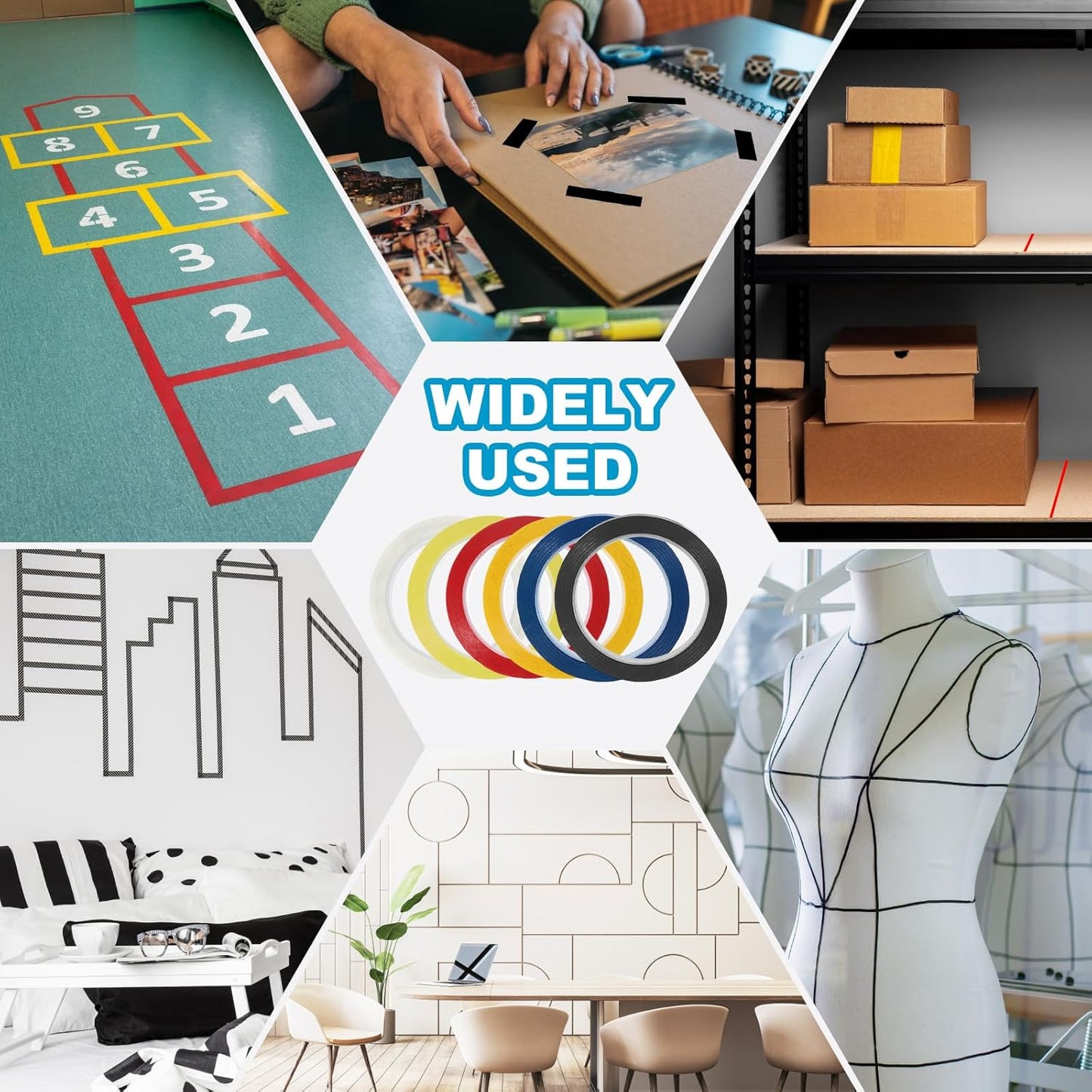 MECCANIXITY Whiteboard Tape 5/16" x 72 Yard Pinstripe Graphic Chart Line Grid Marking Tapes for Classroom Office Dry Erase Board Art, Light Yellow, Pack of 3