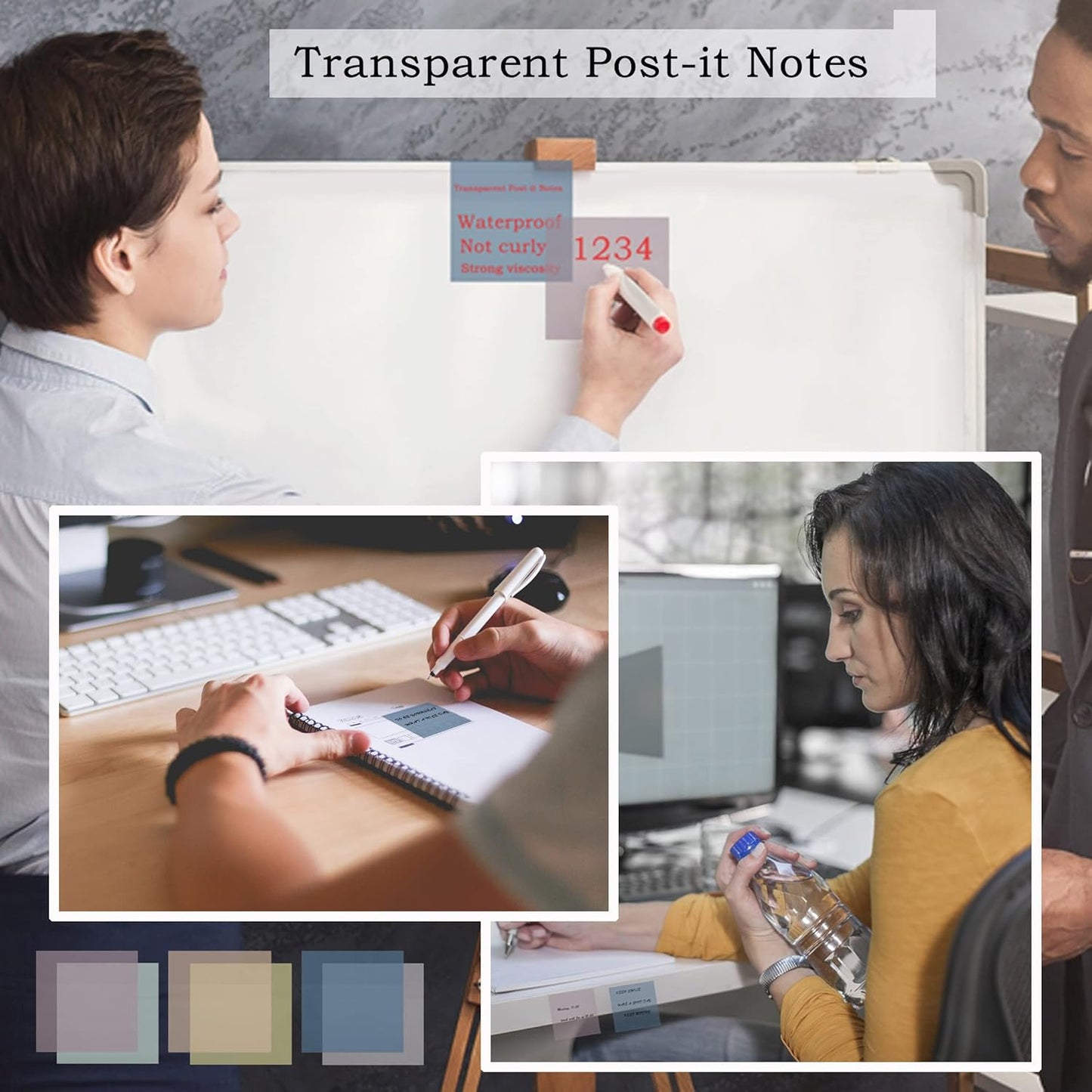 800Pcs Transparent Sticky Notes, 3"x3" Clear Sticky Notes, Waterproof Translucent Sticky Note Pads for Books Annotation, Clear Post it Notes for Bible Study, School, Office（Morandi）