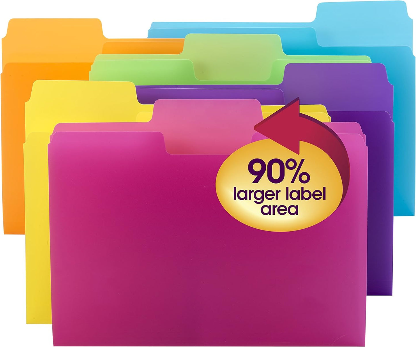 Smead SuperTab Poly Plastic File Folders for Documents, Set of 18 Plastic Folders, 1/3-Cut Tabs, File Folders Letter Size, Assorted Bright Colors, Office Supplies, School Supplies (10515)