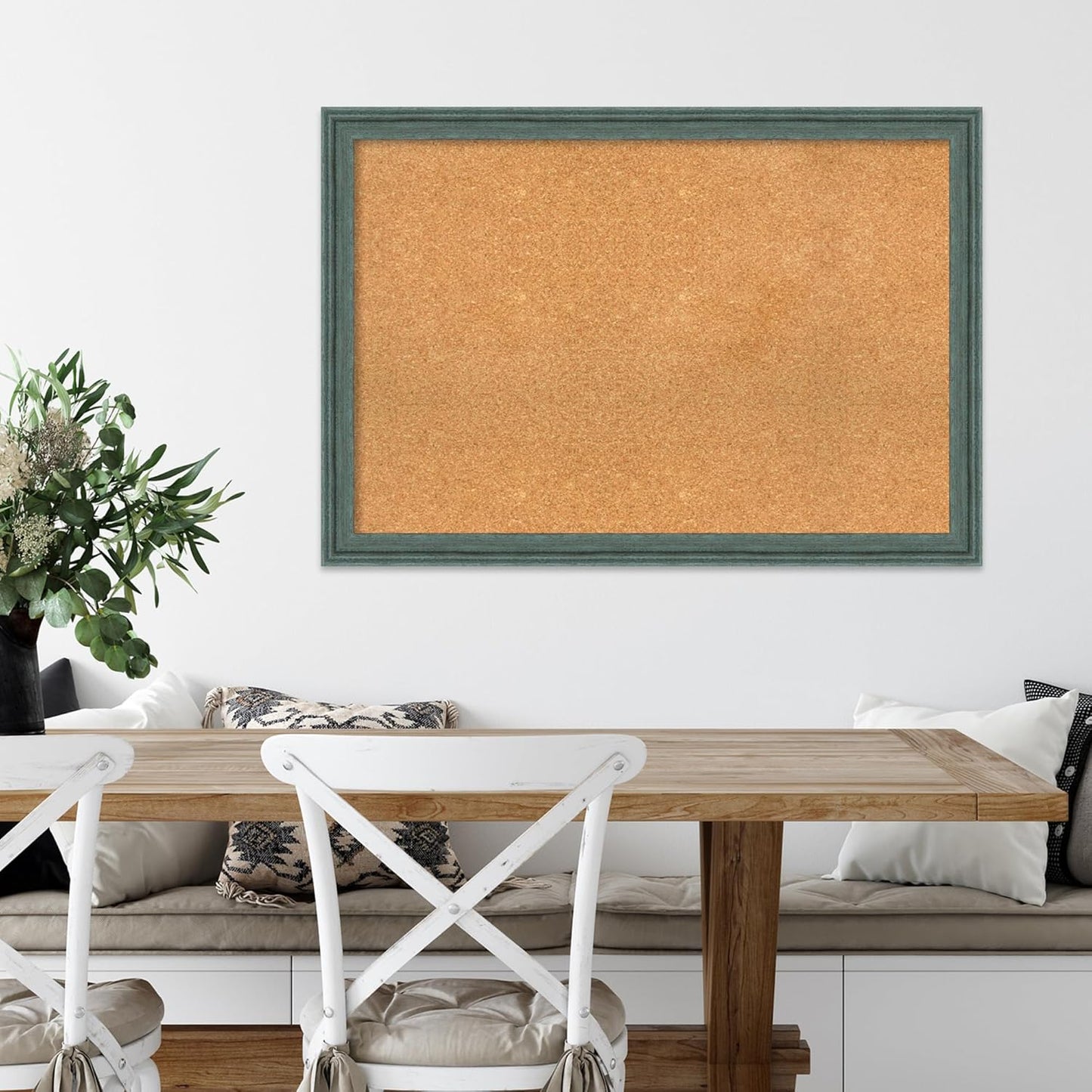 Amanti Art Natural Cork Board for Wall, 27x39 Vision Board with Blue Wood Frame, Large Corkboard Office Decor for Home Organization, Rustic Farmhouse Corkboard Pinboard to display items for home