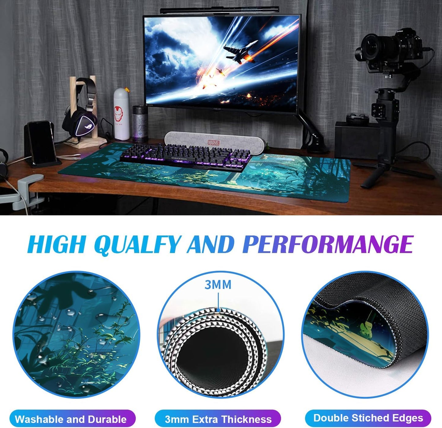 Anime Tropical Plants XL Extended Game Keyboard Pad, Women's Office Decoration Laptop Keyboard Pad 35.4 x 15.7 x 0.12 Inches