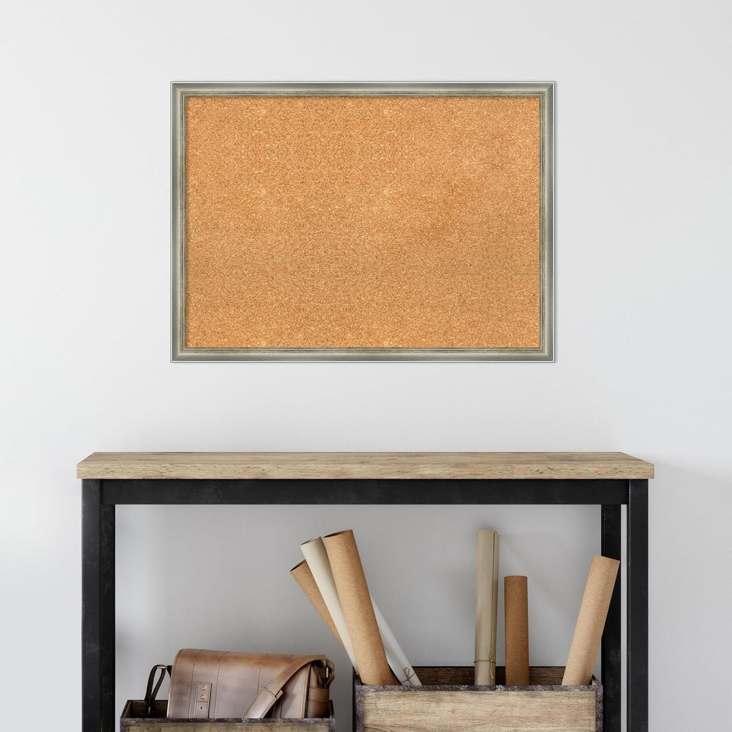 Amanti Art Natural Cork Board for Wall, 22x30 Vision Board with Silver Wood Frame, Medium Corkboard Office Decor for Home Organization, Casual Corkboard Pinboard to display items for home organization