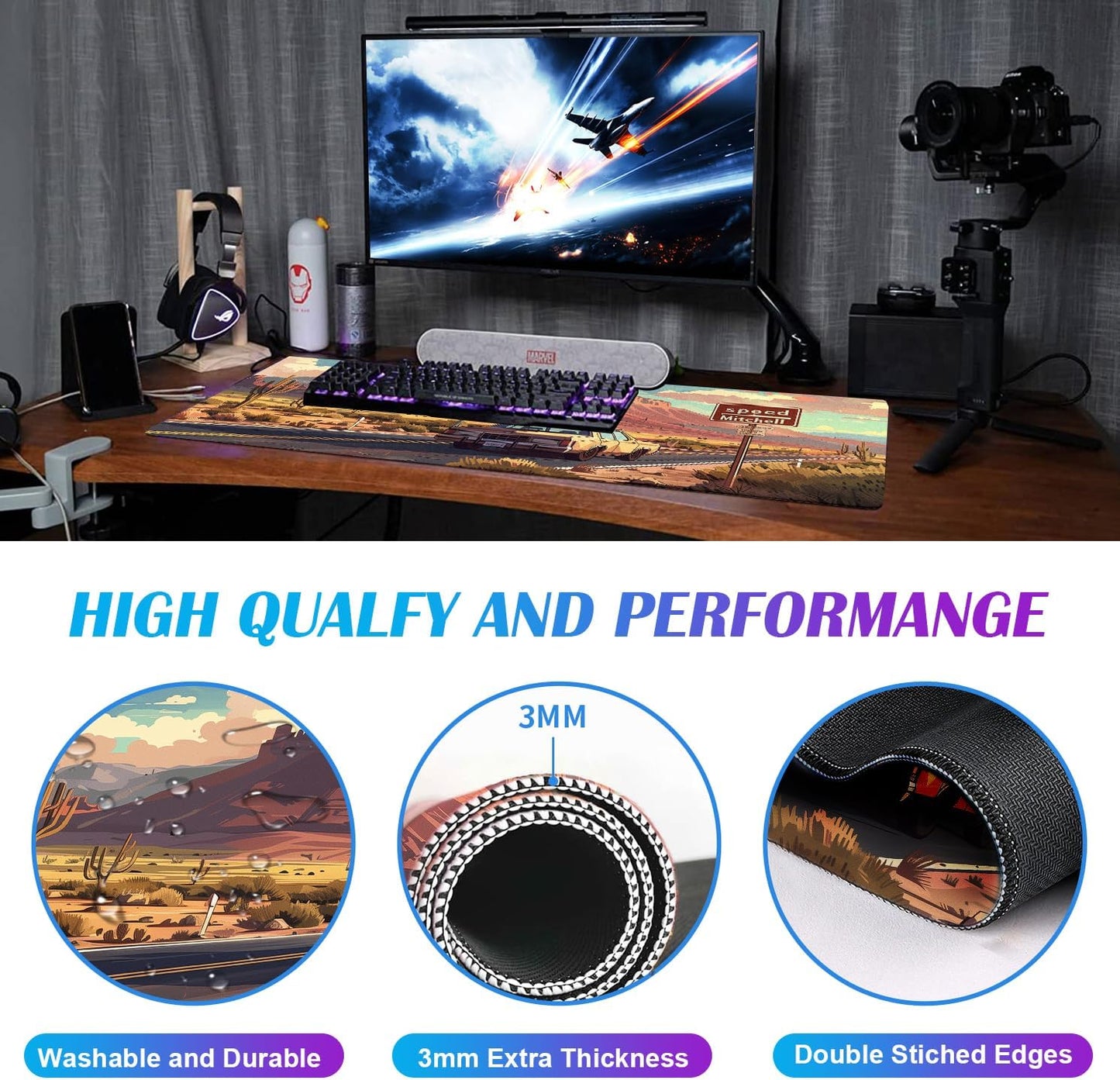 Digital Oil Painting Grassland Road Mouse Pad, Natural Mountain Scenery Game Computer Keyboard Pad, Anti Slip Mouse Desk Pad for Home Office and Study 35.4 x 15.7 x 0.12 Inches