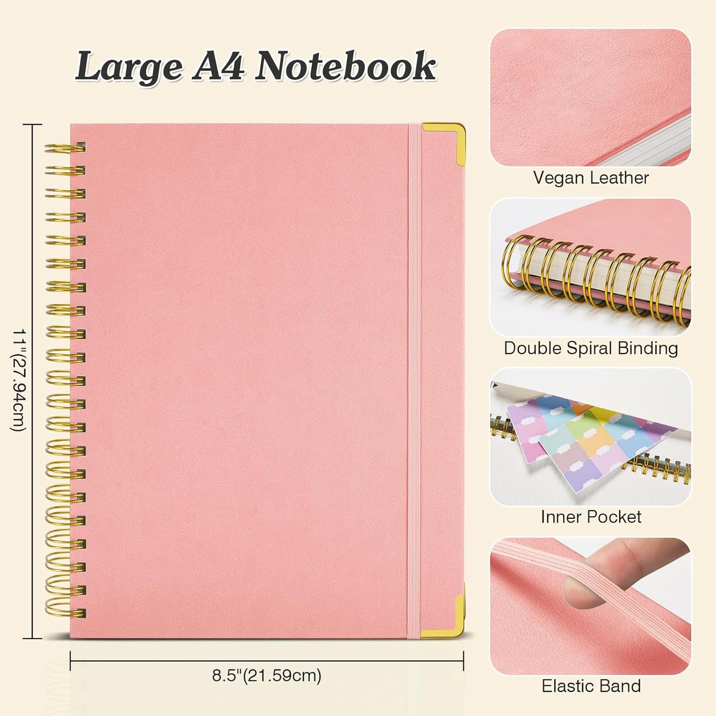 Graph Paper Notebook, Spiral Grid Notebook 8.5" X 11", Hardcover Leather Journal 300 Pages, 100GSM Thick Grid Paper Notebook, Large A5 Graphing Notebook Journal for Women Men Writing Engineering Work