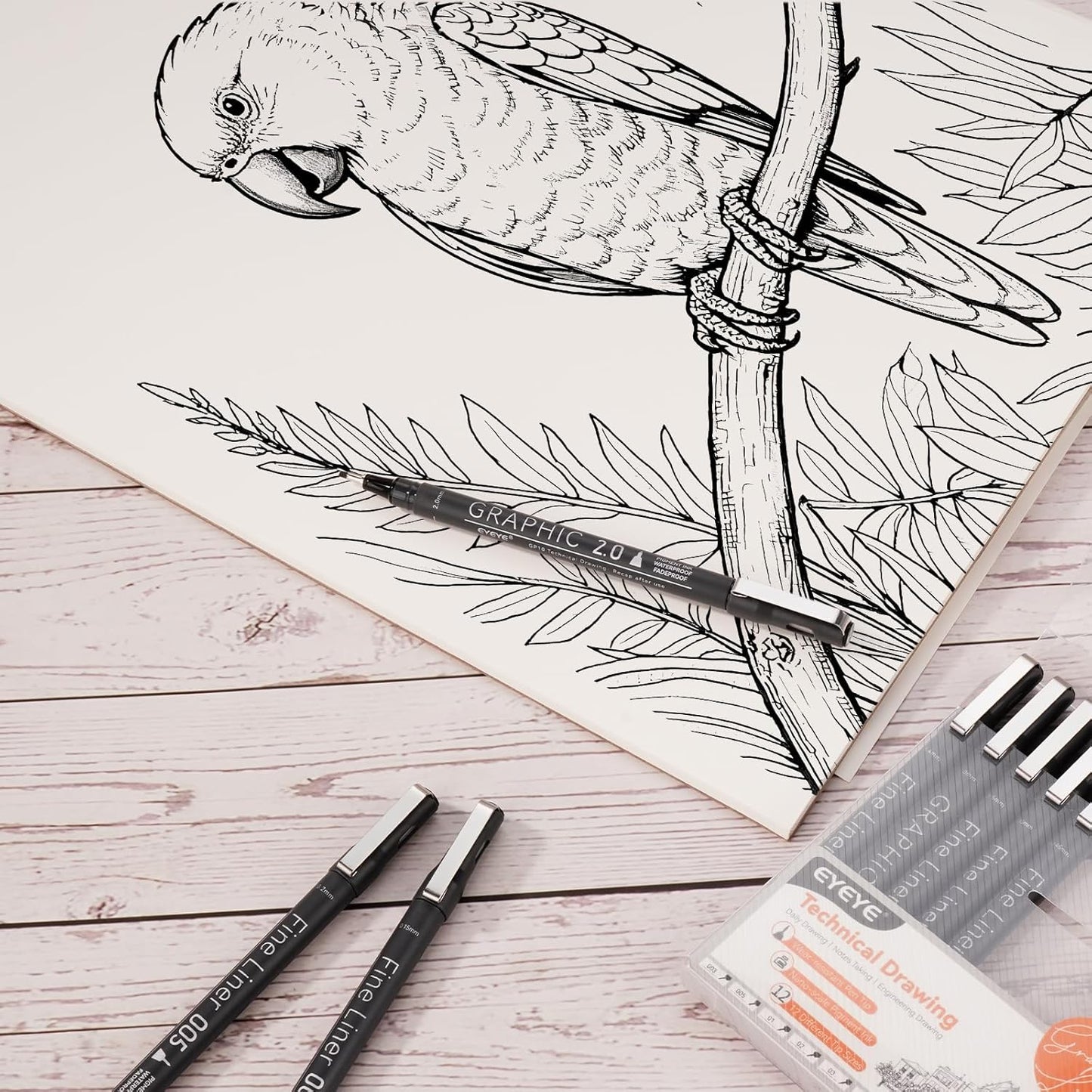 EYEYE Micro Pens, Black Drawing Art Pen,6 Pack 0.45mm Archival Pens Waterproof Ink Set Artist Supplies Archival Inking Markers Sketch Outline Pen, Precision Drawing and Sketching Kit