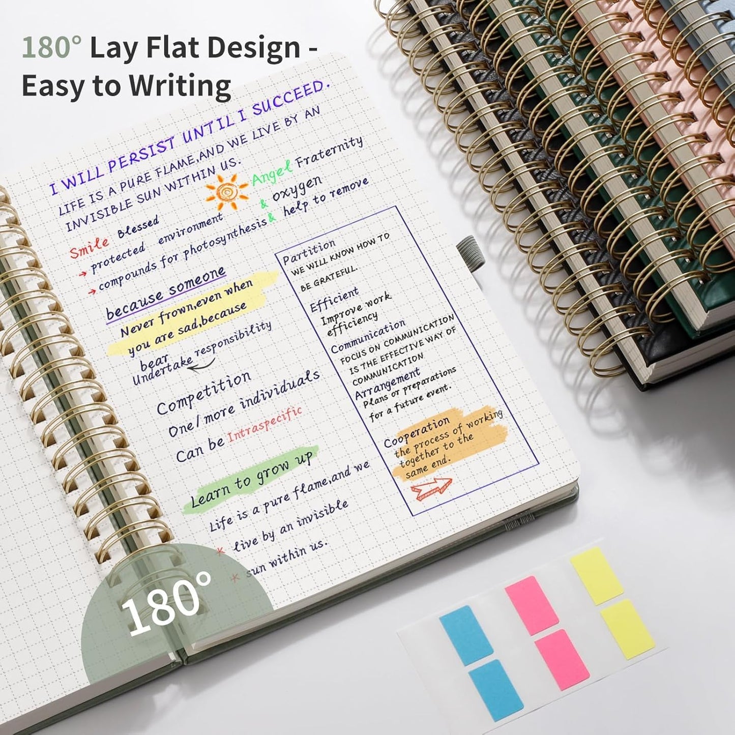 EMSHOI Spiral Graph Paper Notebook - 300 Pages, 100 GSM Thick Grid Notebook, B5 Large Hardcover Leather Journal for Women Men Work School Writing Engineering Graphing, 7.48" x 10.15", Gray Blue