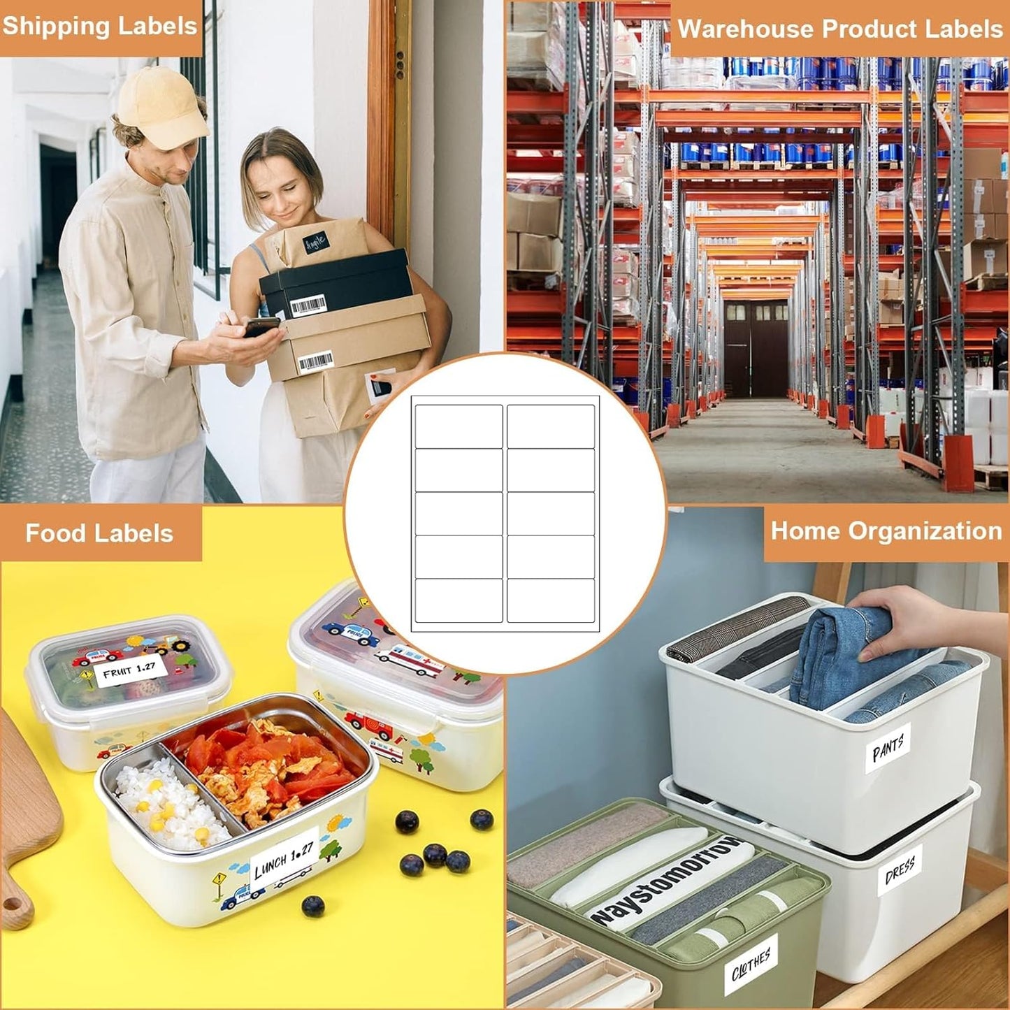 10up Shipping Address Labels, 2 X 4 Labels, Compatible Laser/Inkjet Printer, 5163/18163 Templates Available (2500 Sheets -25000 Labels)