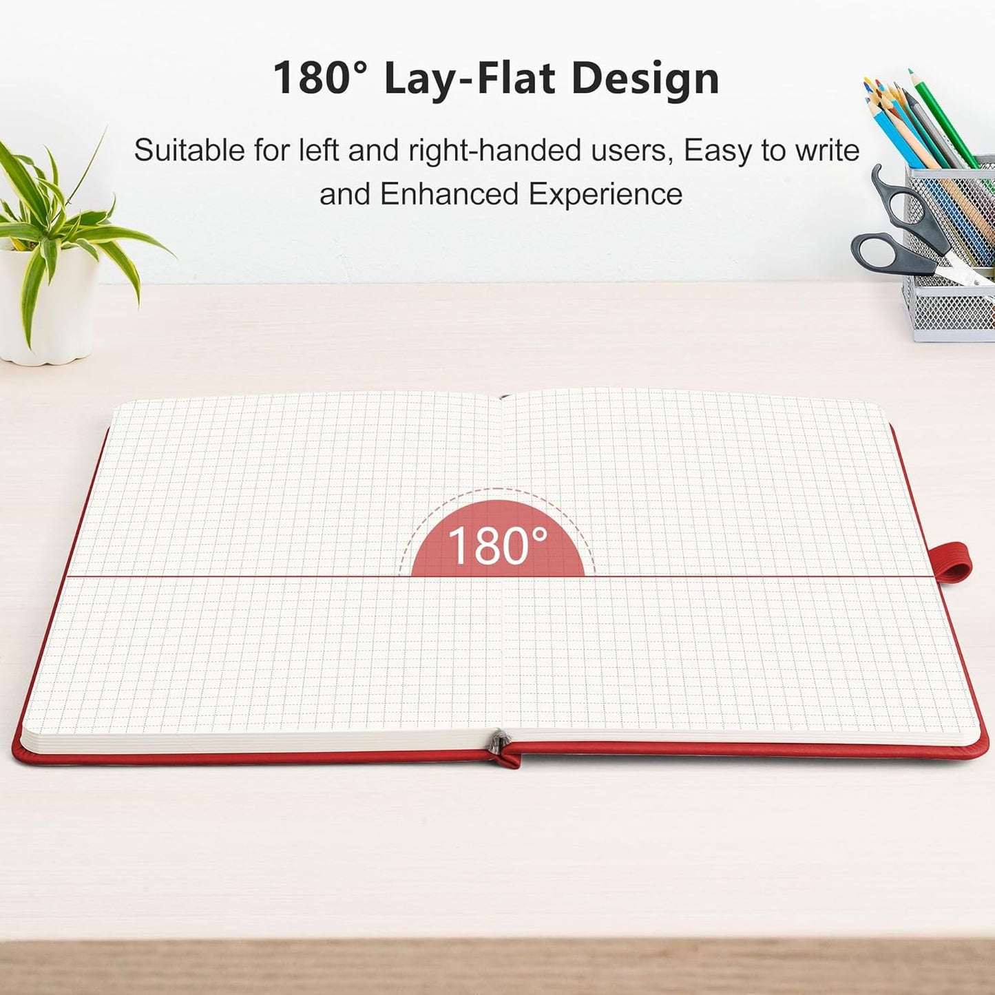 RETTACY Graph Grid Paper Notebook, 192 Pages, A5 Medium Size (5.7'' x 8.3''), 5 Squares per Inch, Leather Hardcover, 100 GSM Thick Paper, for School, Students, Math, Engineering (Red)