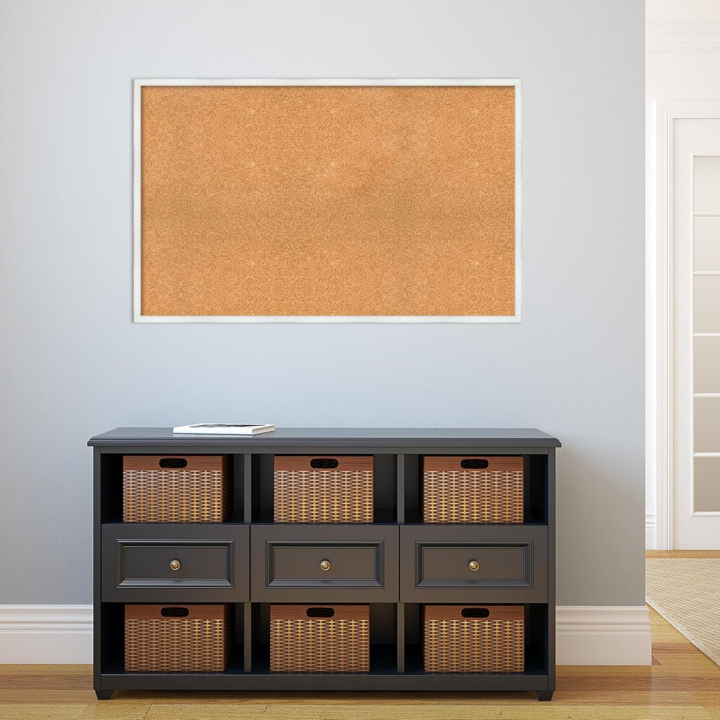 Amanti Art Natural Cork Board for Wall, 27x43 Vision Board with White Frame, Oversize Corkboard Office Decor for Home Organization, Country Rustic Corkboard Pinboard to Display Items for Home