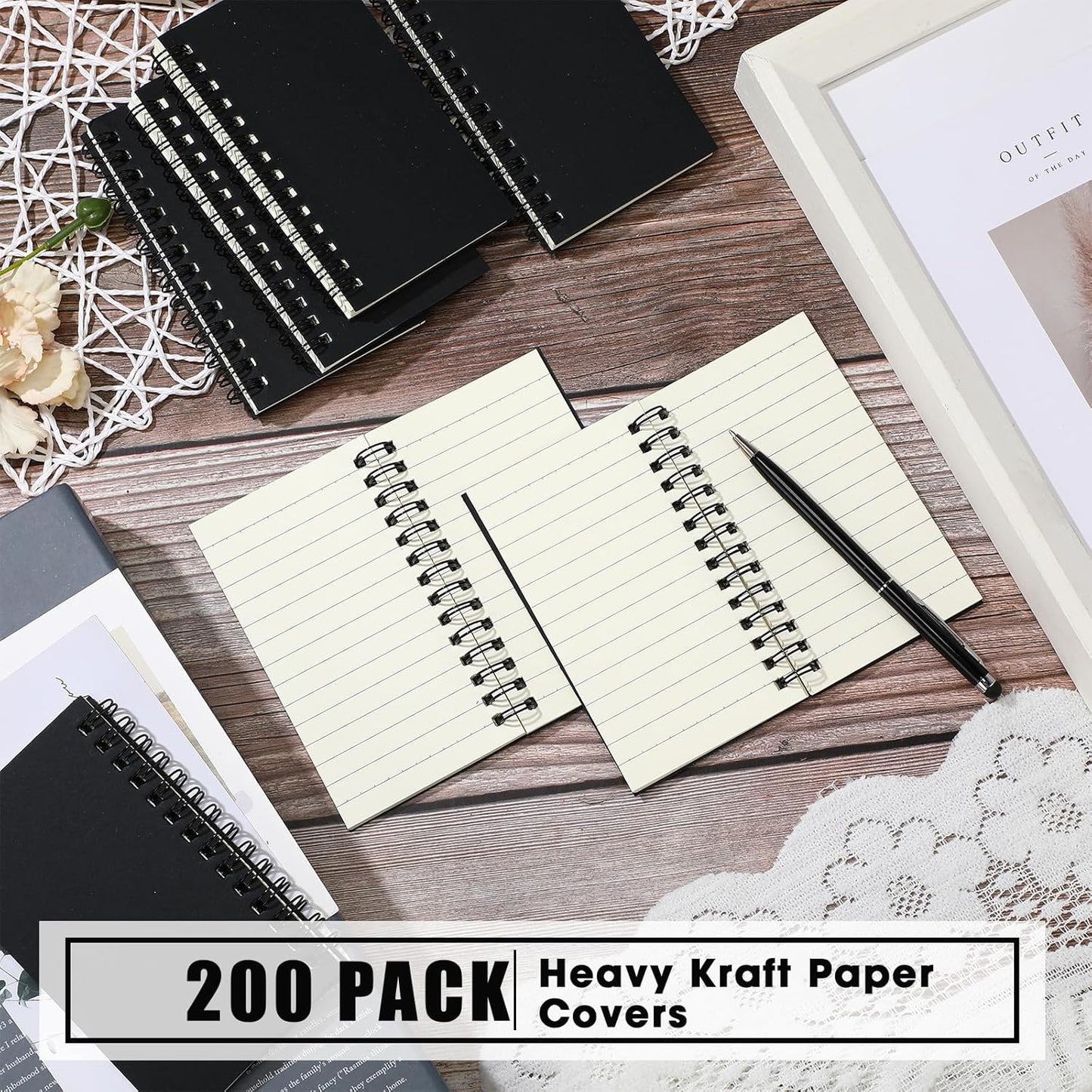 Jutom 200 Pcs Small Spiral Notebooks Memo Pads 3x5 Bulk Small Pocket Notebooks Mini Notepads with Lined Pages Mini Journals for Office Back to School Work Writing Supplies, 120 Pages (Black)