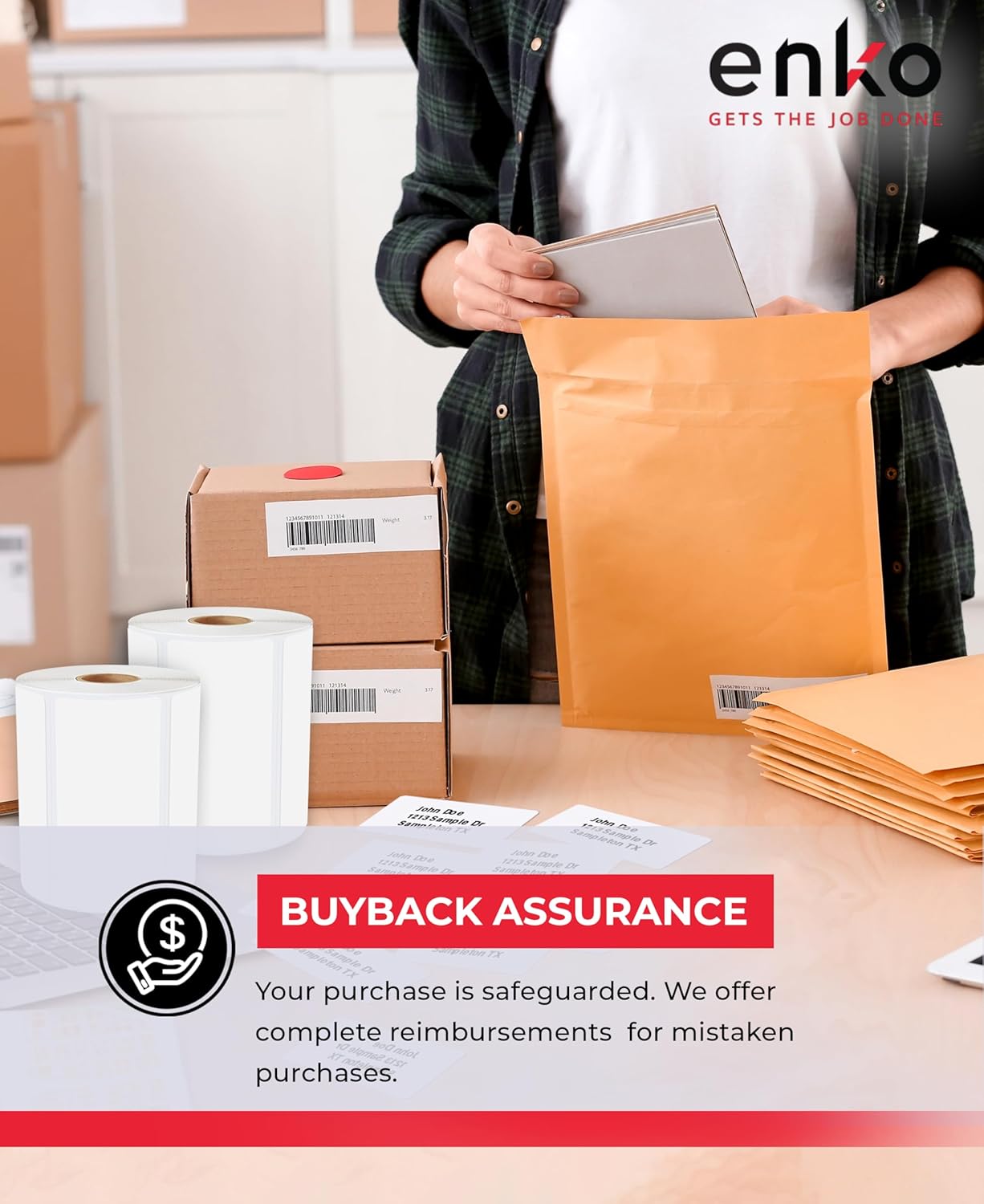 enKo Compatible for Dymo 30336 Labels (1 x 2-1/8 inches) - 48 Rolls, 24,000 Labels for Dymo LabelWriter 450 Turbo Printer and 4XL - Direct Thermal Address, Shipping and Barcode Label
