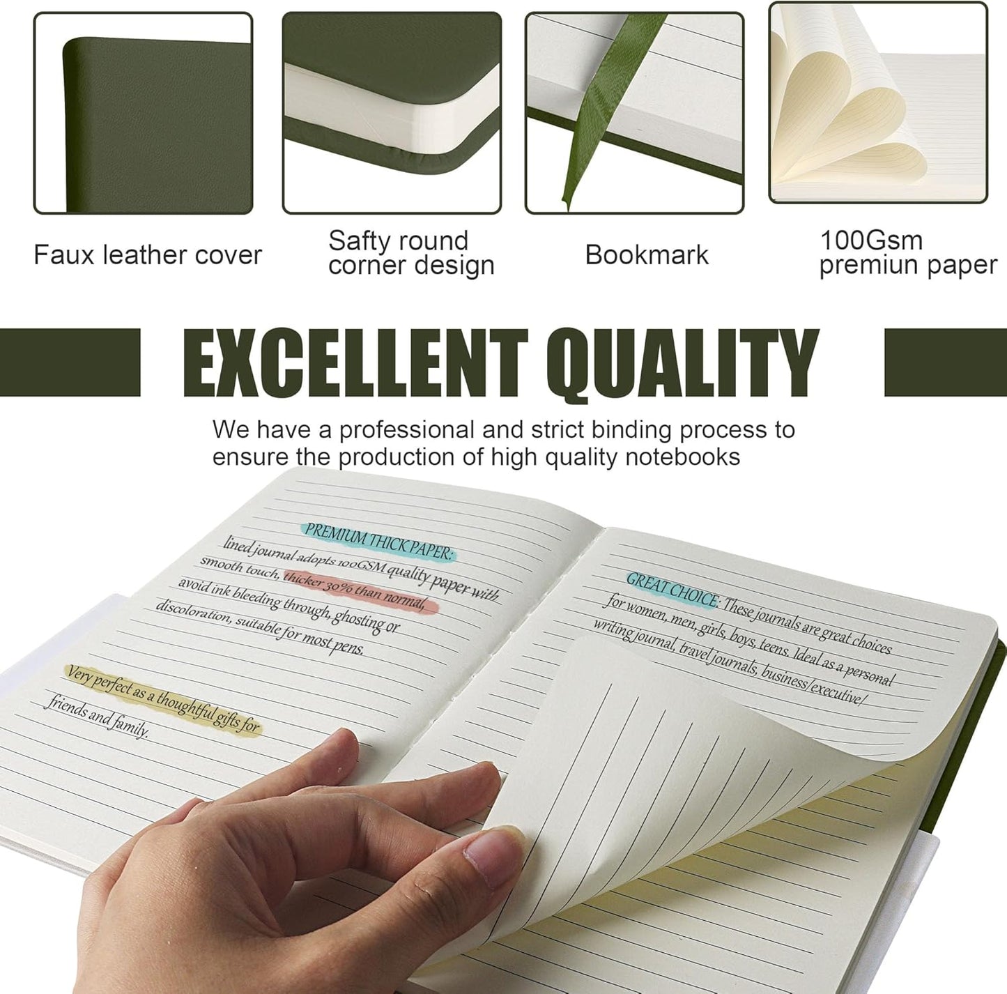 Lined Journal Notebook, (Olive Green), 160 Pages, Medium 5.7 inches x 8 inches - 100 gsm Thick Paper, Hardcover