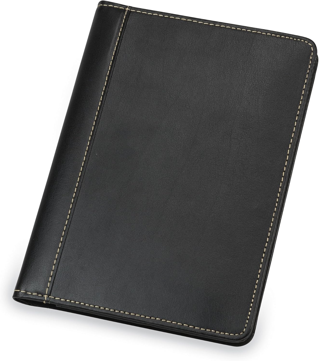 Samsill Contrast Stitch Faux-Leather Portfolio, Mini Size Business Interview Professional Padfolio, Includes 5 x 8 Inch Writing Pad, Black