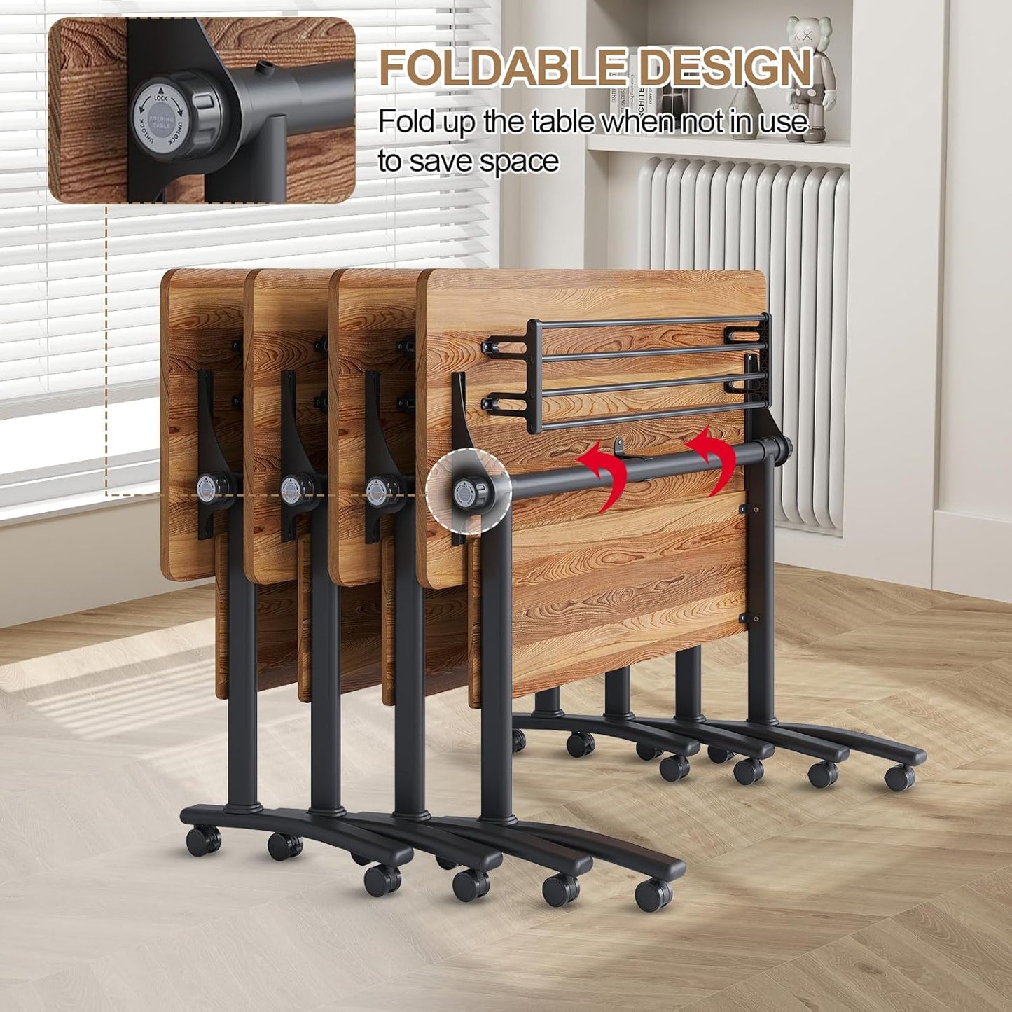 Conference Room Table with Flip-Top Design for Dynamic Meetings, Business Table Computer Desk with Heavy-Duty Frame,Foldable Seminar Meeting Tables for Home Office (2, C, 47.2IN)