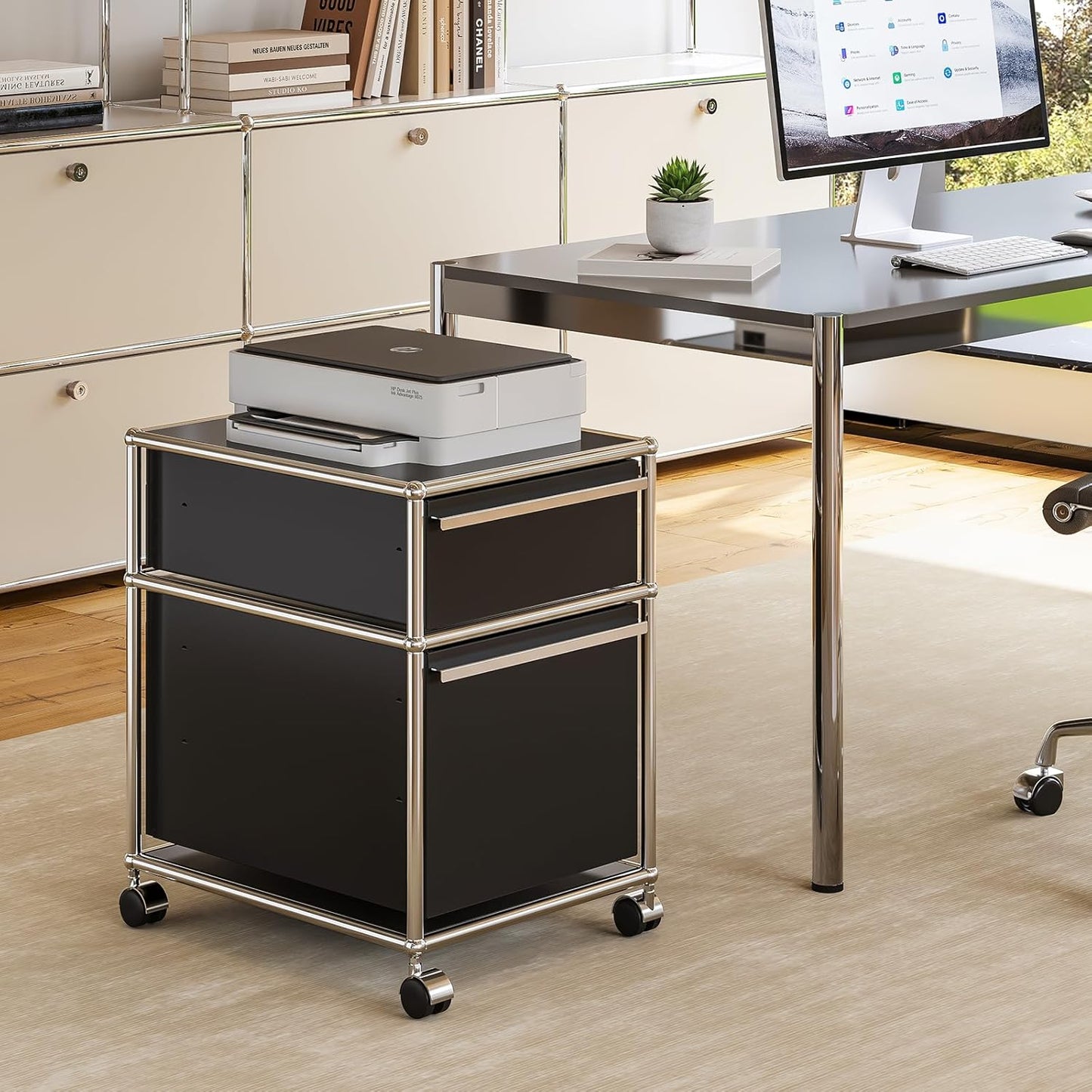 Steel Mobile File Cabinet for Office & Home with 360° Silent Wheels, Smooth Drawer Slides, Large Capacity, Waterproof and Rust-Proof, Stylish & Durable Storage Cabinet (2 Drawer, Black)