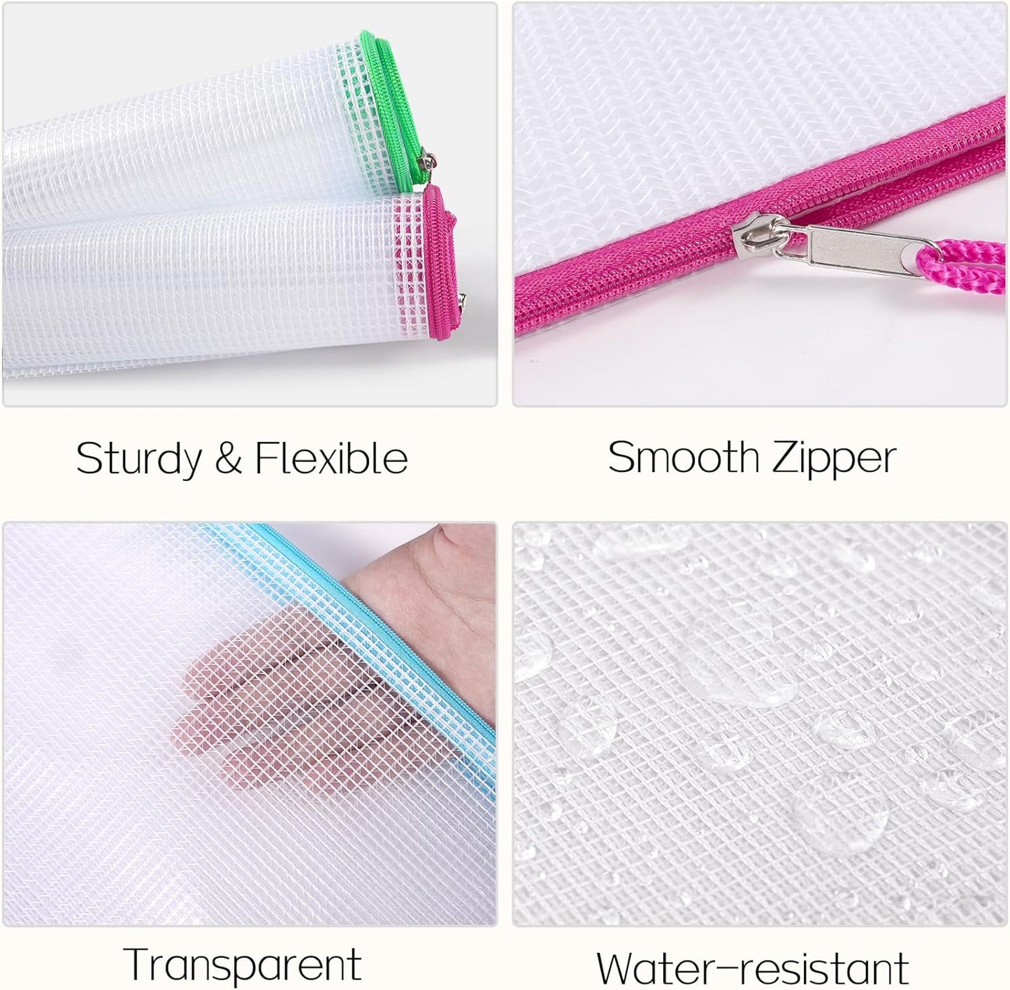 Sooez 36 Pack Mesh Zipper Pouch with Sticky Labels, A4 Mesh Bags for Board Game Puzzles Organization Storage, Durable Letter Size File Folders Organizer for Teacher School Classroom Office Supplies