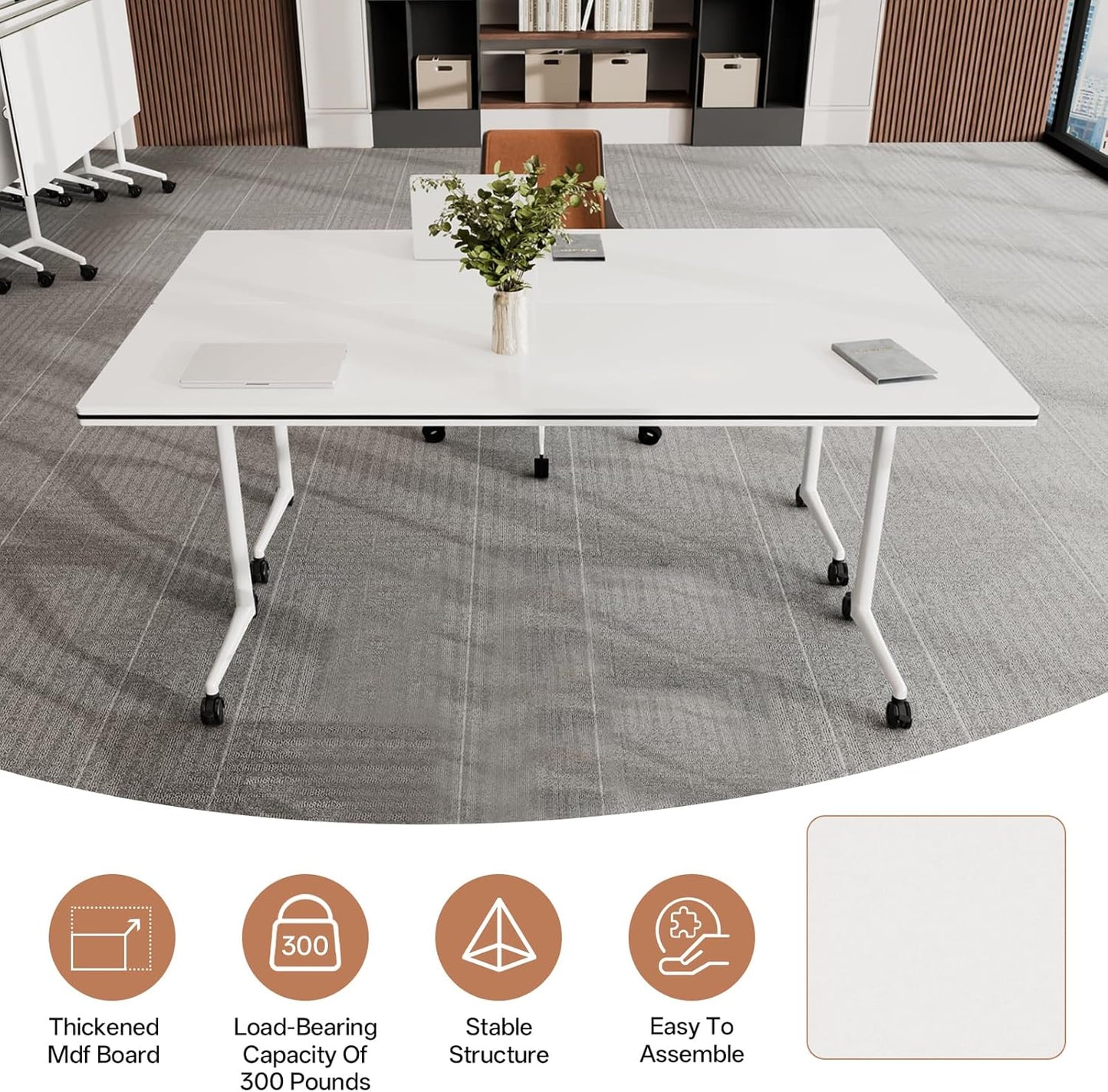 Conference Table, Folding Conference Tables for 2-20 People, Modern Conference Room Table with Wheels, Super Sturdy Large Rectangle Mobile Meeting Seminar Tables for Office (8PCS 61.0in)