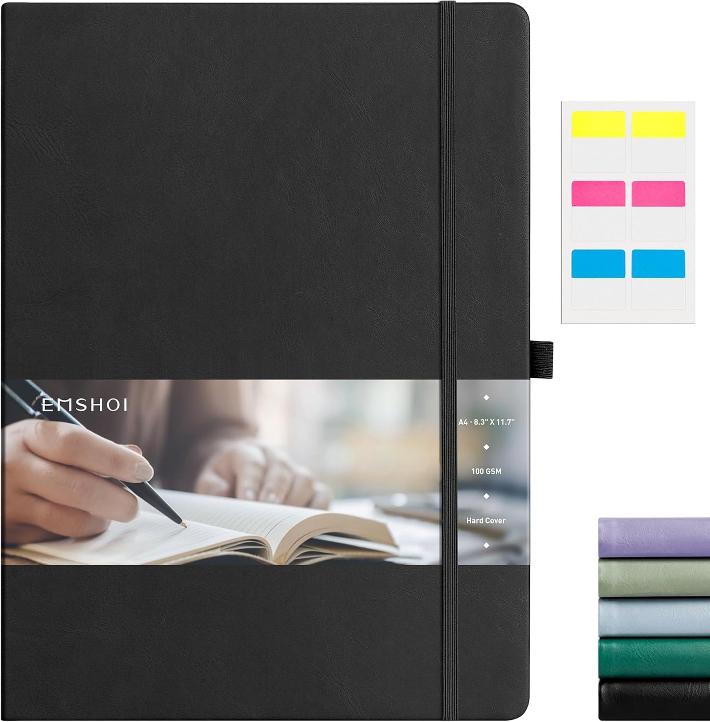 EMSHOI Graph Paper Notebook, 8.5" x 11" Hardcover Leather Journal for Women Men, 192 Pages 100 GSM Grid Paper A4 Large Journals for Writing, Graph Notebook for Work, Graphing, Engineering, Black