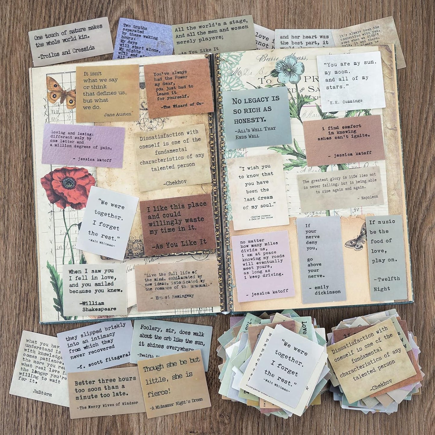 LakoArt 180 Pieces Retro Typewriter Style Motivational Quotes Stickers (3 Pcs. Each), Inspirational Vintage Journaling Stickers, Famous Words Scrapbook Sticker for Planner Bullet Junk Journal Laptops