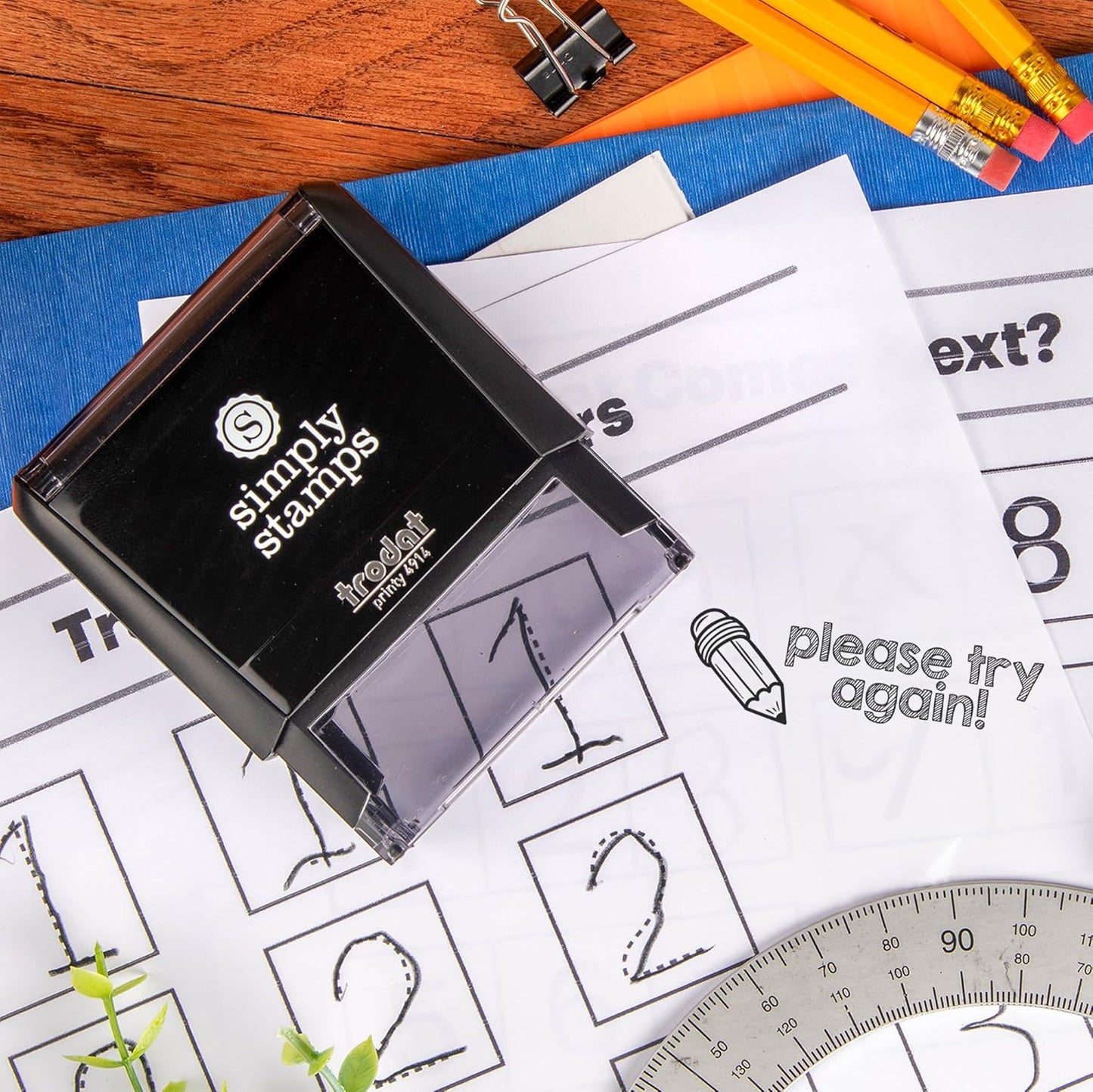 Custom Self-Inking Stamps | 49 Designs | Fun Phrases | Grading Made Easy | Classroom & Book Stamps (Large)
