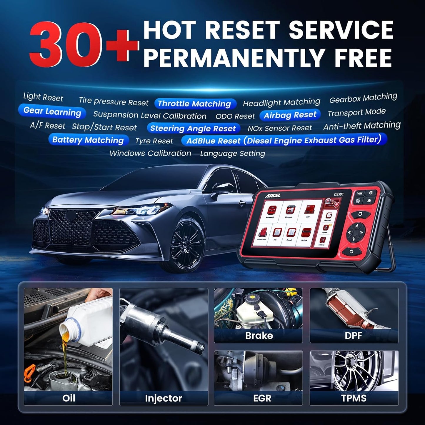 ANCEL DS300 Bidirectional Tool, Full System OBD2 Scanner Diagnostic Tool, Wireless Car Code Reader with 30 Resets, Diagnostic Scanner for All Vehicles, FCA Autoauth, Lifetime Free Update