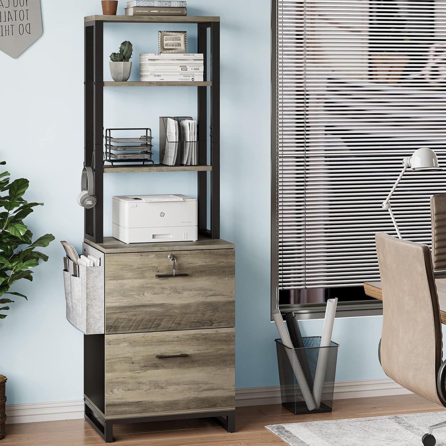 Itaar 2 Drawer File Cabinet with Lock, Filing Cabinet fits Letter, Legal, A4 Size, Hanging File Folders, File Cabinets for Home Office with Adjustable Storage Shelf and Hook, Grey