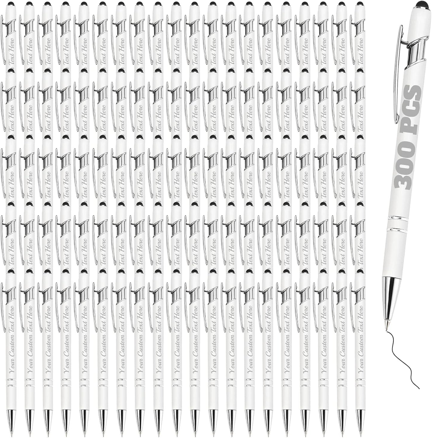 Personalized Pens Bulk 300 with Name Custom Engraving Ballpoint Pens with Stylus Tip Customized Smooth Writing Pens Personalized Gifts for Anniversary Birthday or Graduation(White,Black Ink)